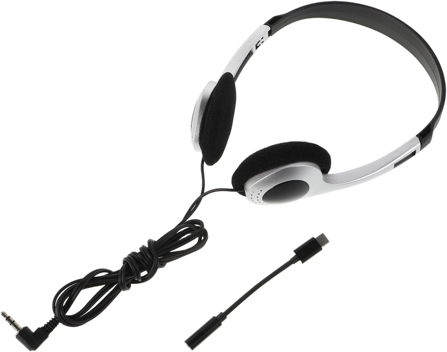 ROMISBABA Retro Silver Wired Ear Headphones with Inline Controls for Students and Compatible with Computers Phones Tablets Clear Sound for Classroom Library Gaming and Travel Use image number 1