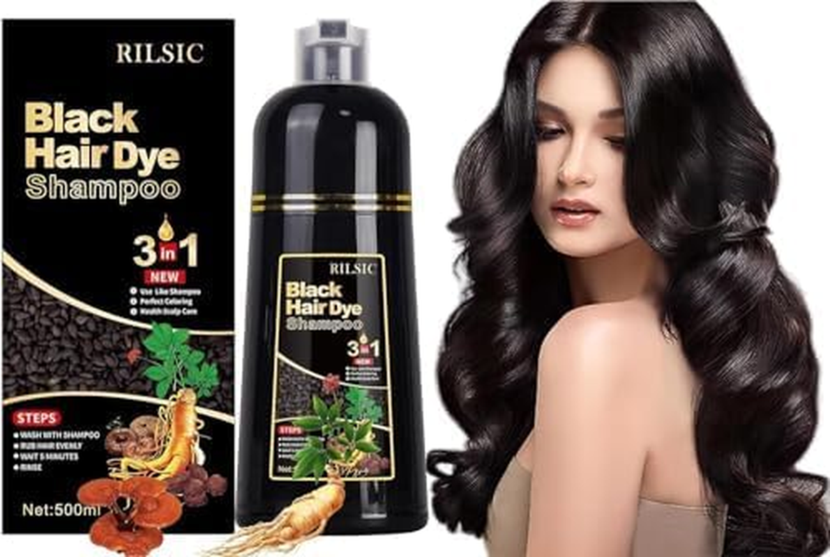 Hair Dye Shampoo 3 in 1, 500ML Instant Hair Color Shampoo for Grey Hair Coverage, Hair Colour Shampoo - Long Lasting - Black Hair Dye Cororing in Minutes for Men Women(Black, 500ML)