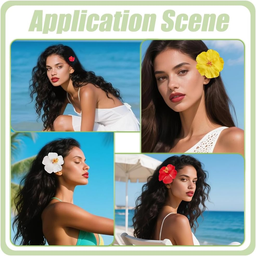WADORN 15 Style Hawaii Flower Hair Clips for Women Artificial Hibiscus Flowers Claw Clips Tropical Beach Hair Pins Accessories for Beach Weddings Holiday Pool Party Christmas Mother'S Day image number 4