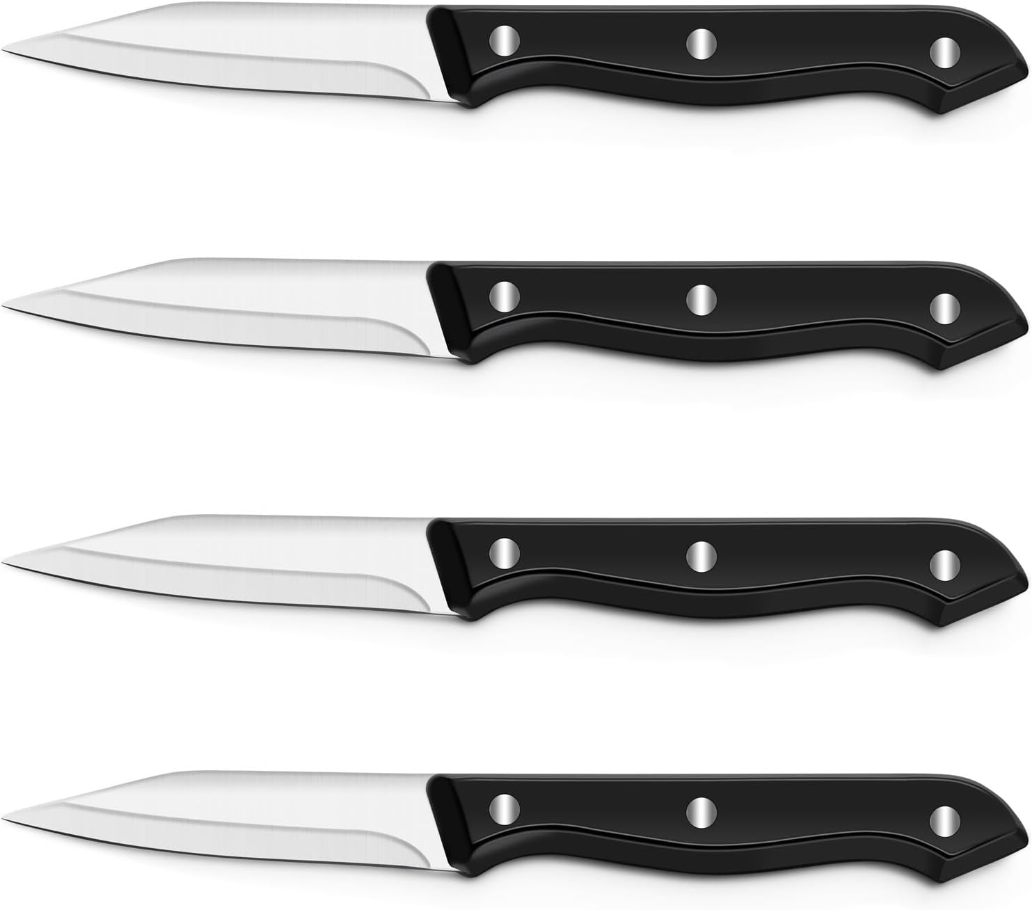 BEWOS 4-Piece Stainless Steel Paring Knife Set - Premium 3.5 Inch Paring Knives with Ergonomic Handles Secure, Triple Rivet, Cutting & Peeling Knives for Vegetables and Fruits, Black image number 2