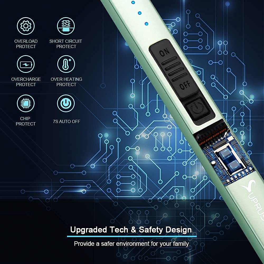 SUPRUS Electric Arc Windproof Lighter Flameless USB Rechargeable Lighter with Safety Lock for Candle BBQ Camping (Green) image number 2