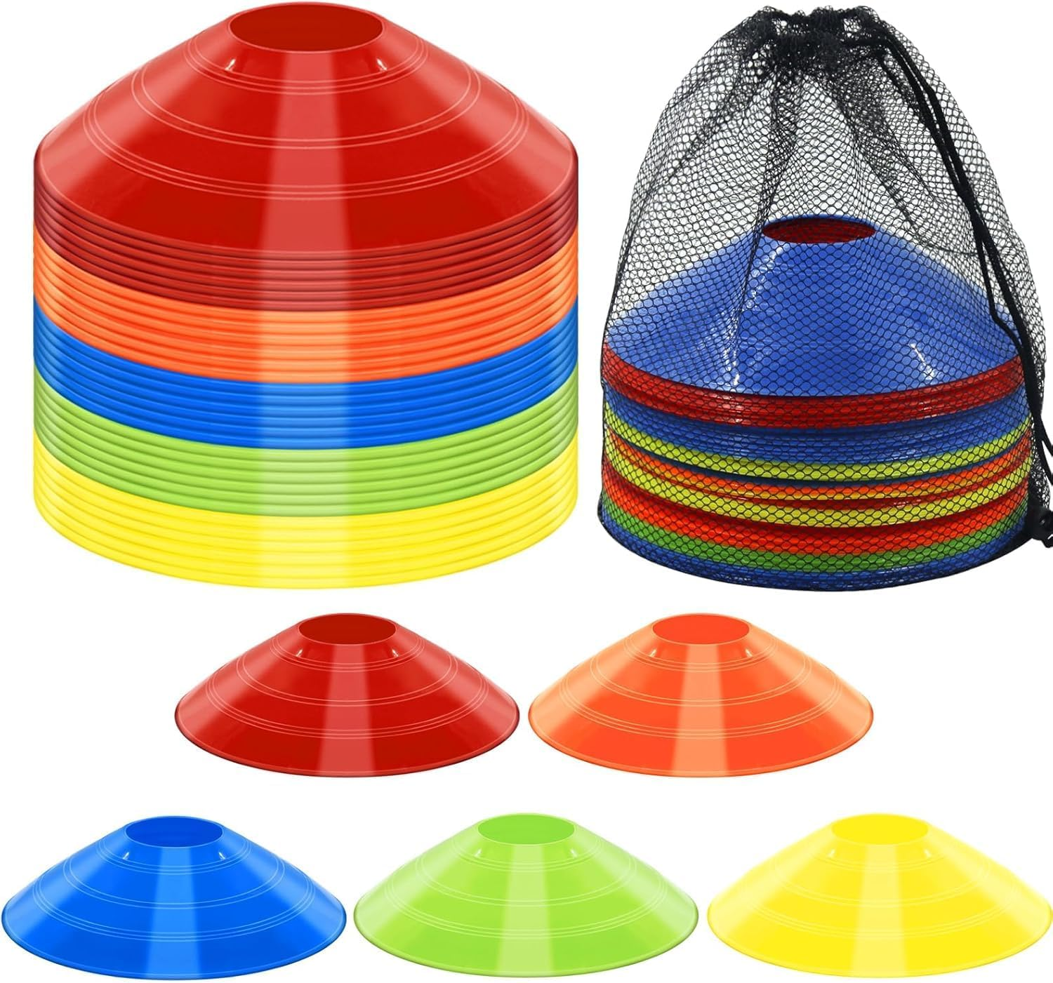 50 Pack Soccer Cones Multi-Colour Disc Cones for Football, Agility Drills & Sports Practice | 7.5" Durable PE Cones (5 Bright Colours) for All Ages & Skill Levels image number 1