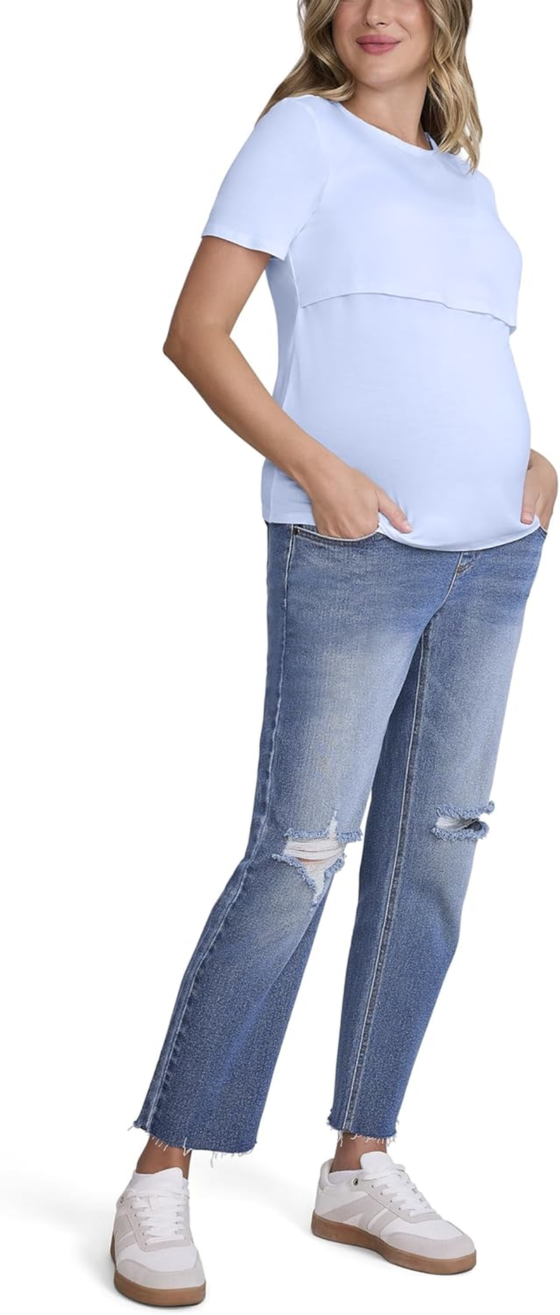 Motherhood Maternity Women'S Short Sleeve Crew Neck Nursing Tee Shirt for Breastfeeding with Easy Access