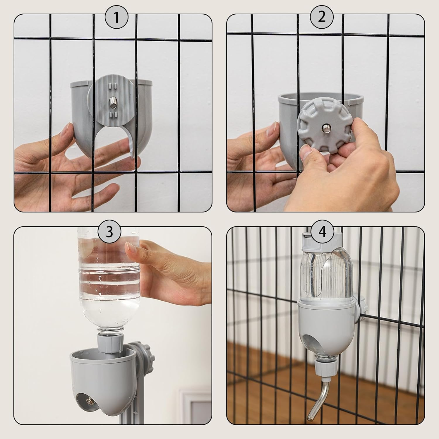 TOKAYIFE Pet Water Bottle for Cage Crate 17Oz Water Dispenser for Small Animal Rabbit Guinea Pig Chinchilla Ferret Squirrel Hedgehog (Gray)