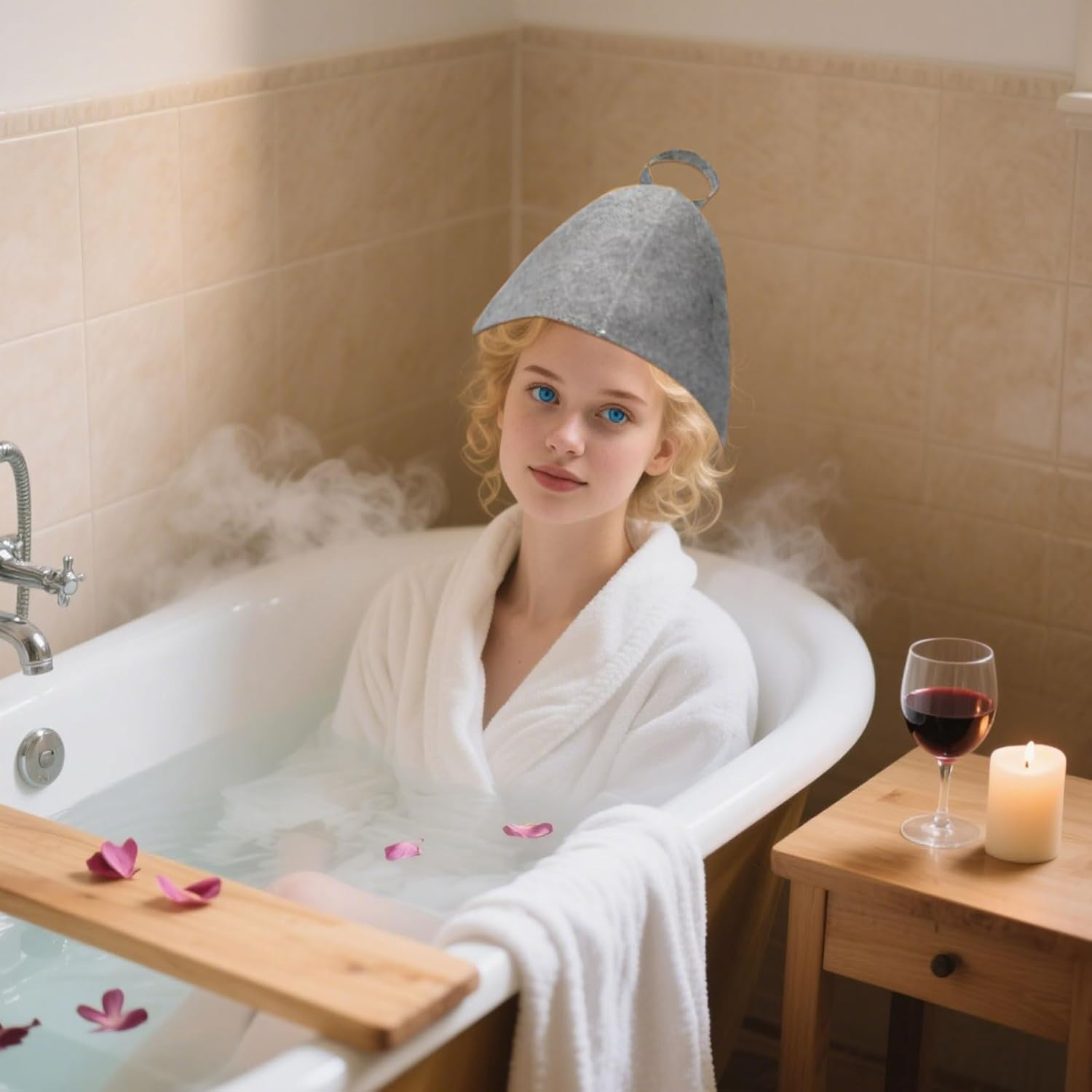 2Pcs Sauna Hats, Infrared Sauna Hat, Wool Sauna Cap, Heat-Insulating Sauna Cap, Suitable for Spa, Protecting the Head and Hair, Unisex Bathroom Accessory image number 6