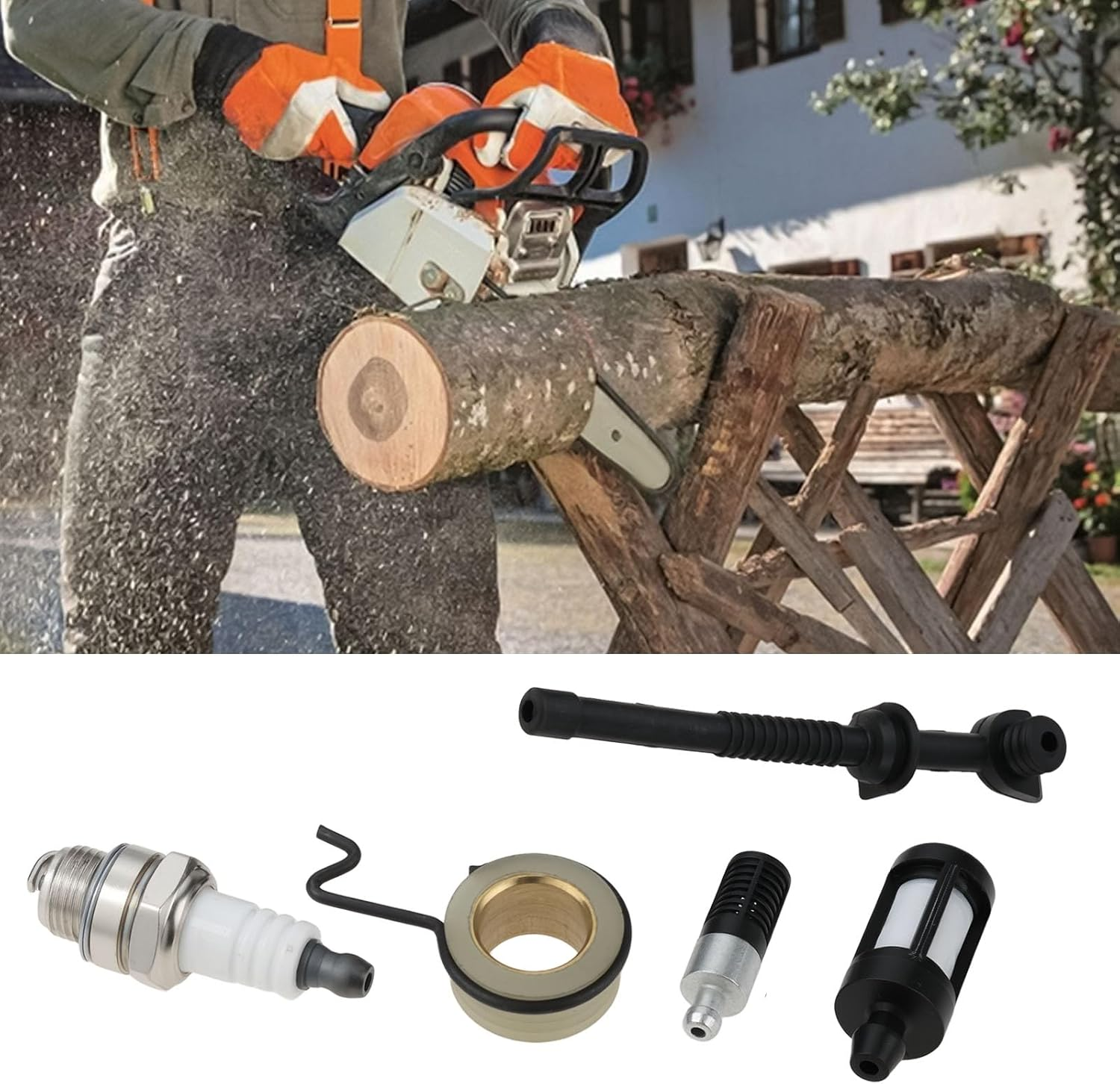 Chainsaw Service Kit Spark Plug Filters Pipes Gaskets Worm Gear Compatible with Stihl 017 018 MS170 MS180 image number 6