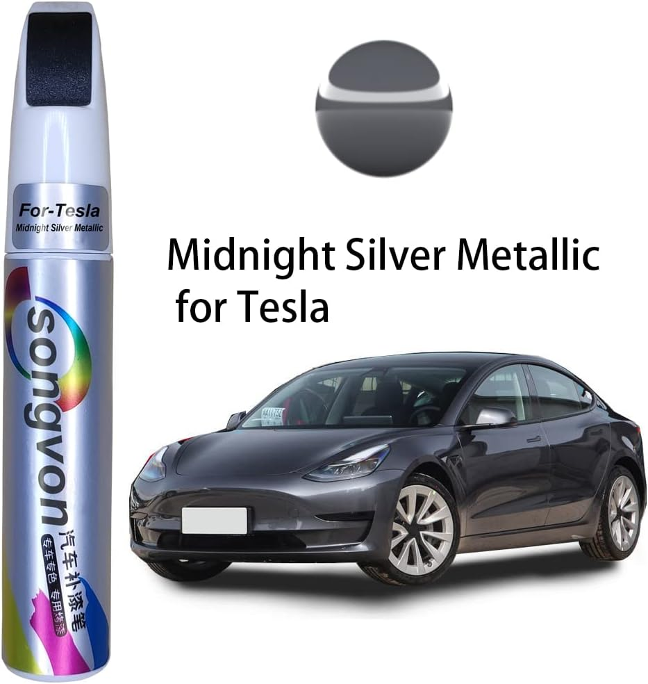 Silver Car Touch up Paint for Tesla Model 3 Model Y Mseries (Midnight Silver Metallic)