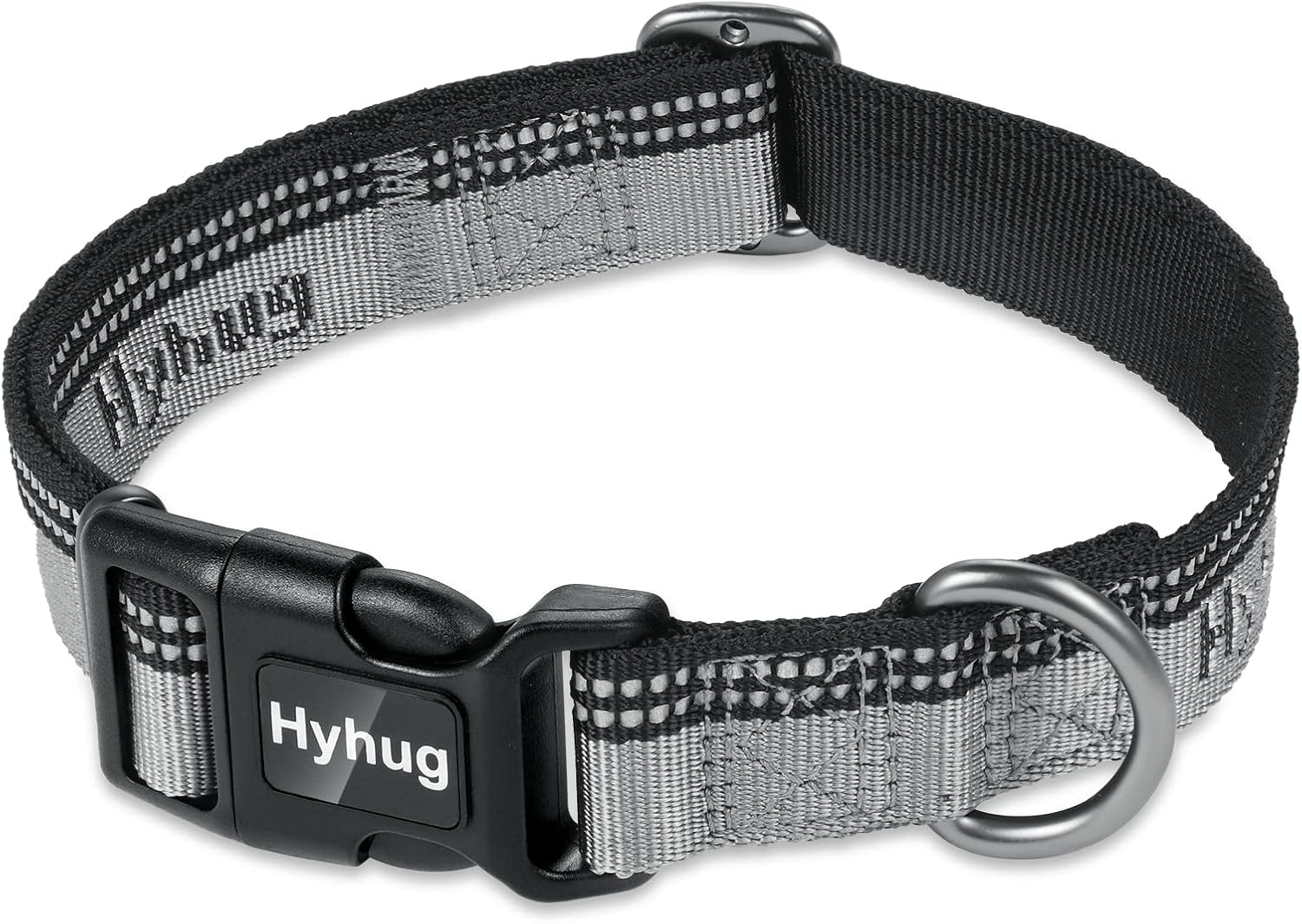 Hyhug Design Double-Color Nylon Jacquard Webbing, Heavy-Duty Classic Basic Collar, Quick Release Buckle, Specially Designed for Gentle Breeds Dogs. (Medium, Ultimate Gray)
