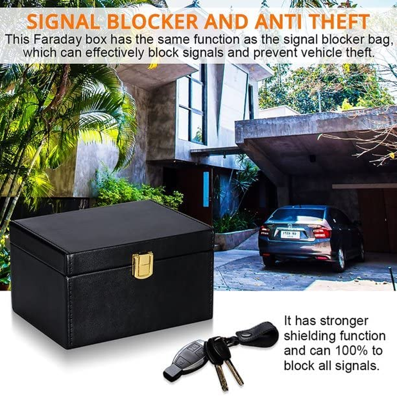 Faraday Box Key Fob Protector, Leather Signal Blocker for Car Keys, RFID Blocking Box, Car Key Phone Signal Blocking image number 5