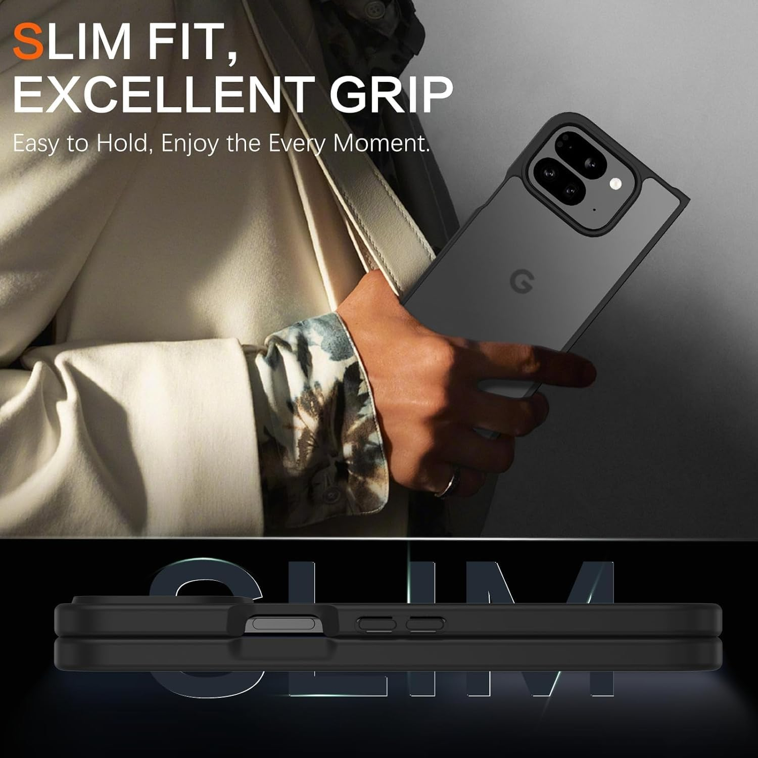 RUNGOS for Google Pixel 9 Pro Fold Case [12Ft Military Grade Drop Tested] [Ultimate Silky Touch] Translucent Matte Cover for Pixel 9 Pro Fold Case, Anti-Fingerprints Slim Shockproof Cover 2024, Black image number 3