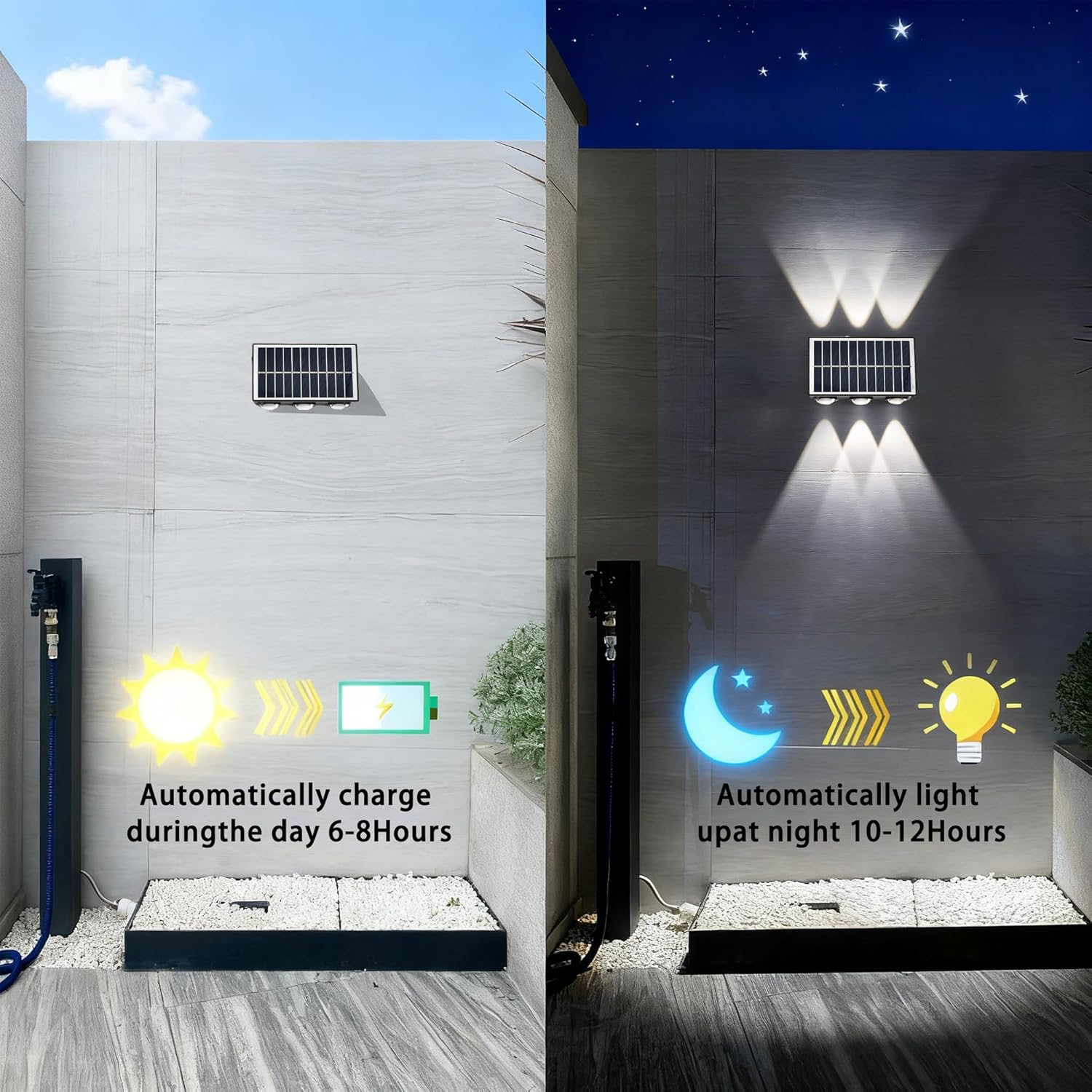 Solar Fence Lights Outdoor &ndash; IP65 Waterproof Warm White Solar-Powered 6-LED Fence Light with Auto On/Off Dusk to Dawn Sensor, Ideal for Garden, Patio, Fence & Balcony (1 Pack) image number 2