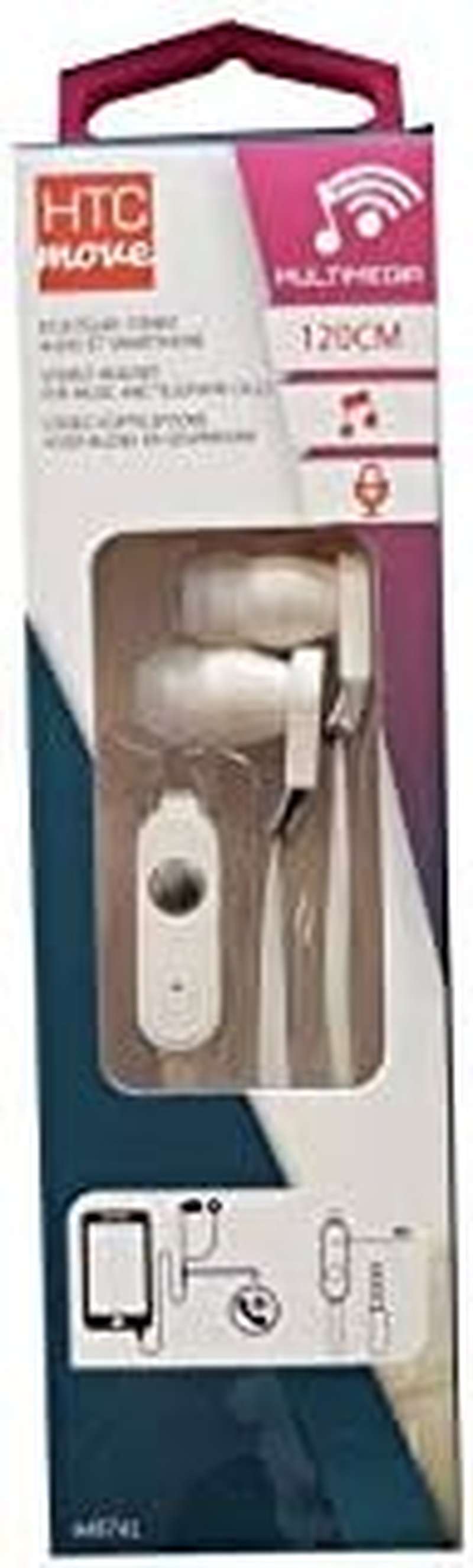 Smartphone Earphones with Microphone Cable 1.2 M White