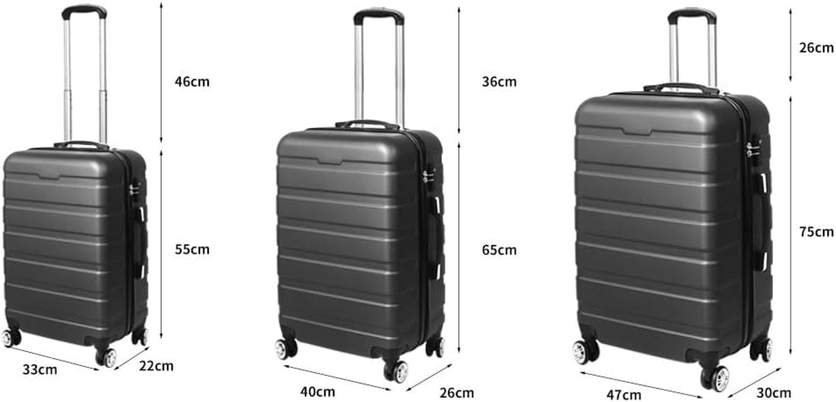 Slimbridge 3Pcs Luggage Set Suitcase Trolley, 20" 24" 28" Inch Sets Travel Packing with Built-In Lock, Hard Shell 360&deg; Wheels Spinner Luggages Suitcases, Dark Grey image number 6