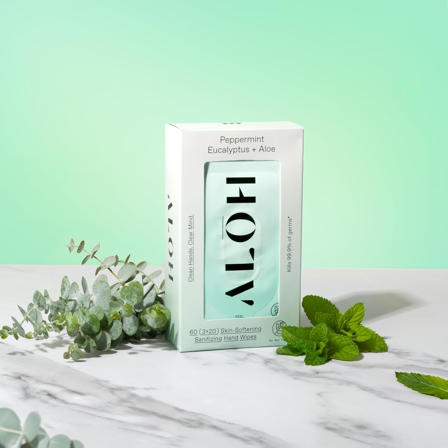 ALŌH Peppermint Eucalyptus + Aloe Sanitizing Hand Wipes - Clean Hands, Clear Mind on the Go Sanitizer for Kids and Adults - Travel Size 3 Pack 20Ct Wipes (60 Wipes) image number 5
