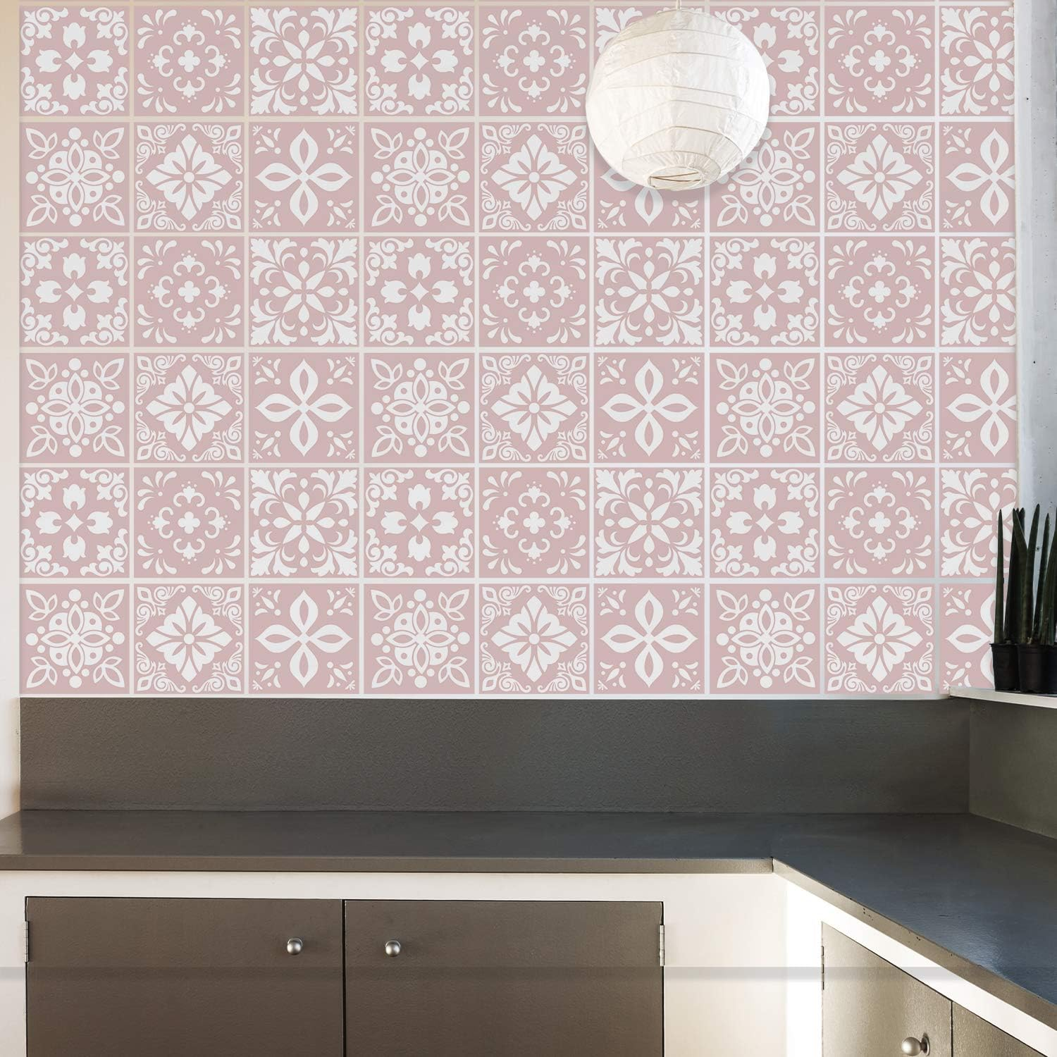 WALPLUS 15Cm 48 Pcs Sevilla Light Pink Wall Tile Stickers Peel and Stick Backsplash Self-Adhesive Vinyl Home Decor DIY Living Room Splashbacks Spring Easter Decoration Tile Paint Stick on Tiles Ideas image number 4