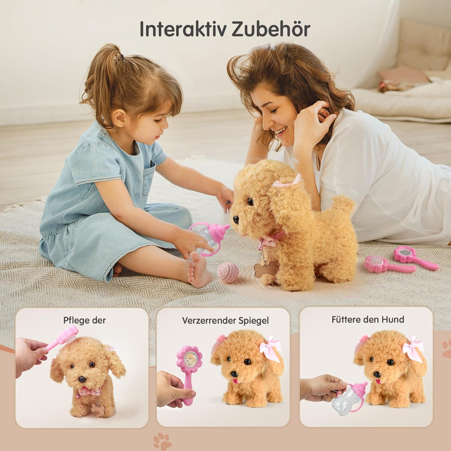 Walking Dog Toys for Kids,Remote Control Electronic Plush Puppy Toy Dog,Interactive Robot Puppy Barking Wagging Tail Toys for Toddlers Girls Grandchildren image number 3