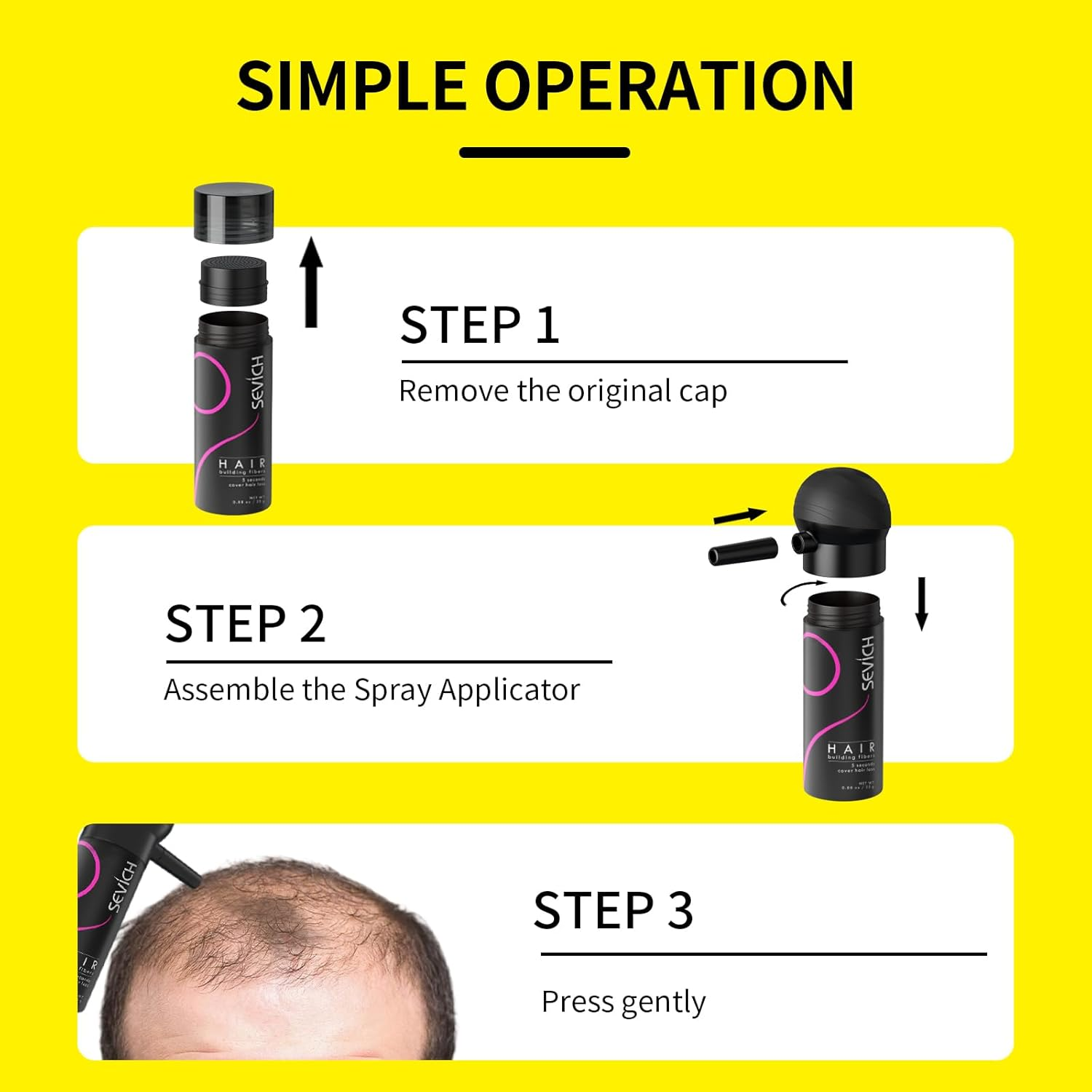 SEVICH Hair Fibers with Spray Applicator - Natural-Looking Hair Thickening Fibers for Men & Women, Instant Fullness, Wind & Water Resistant, Easy Wash Out, 25G (Black) image number 5