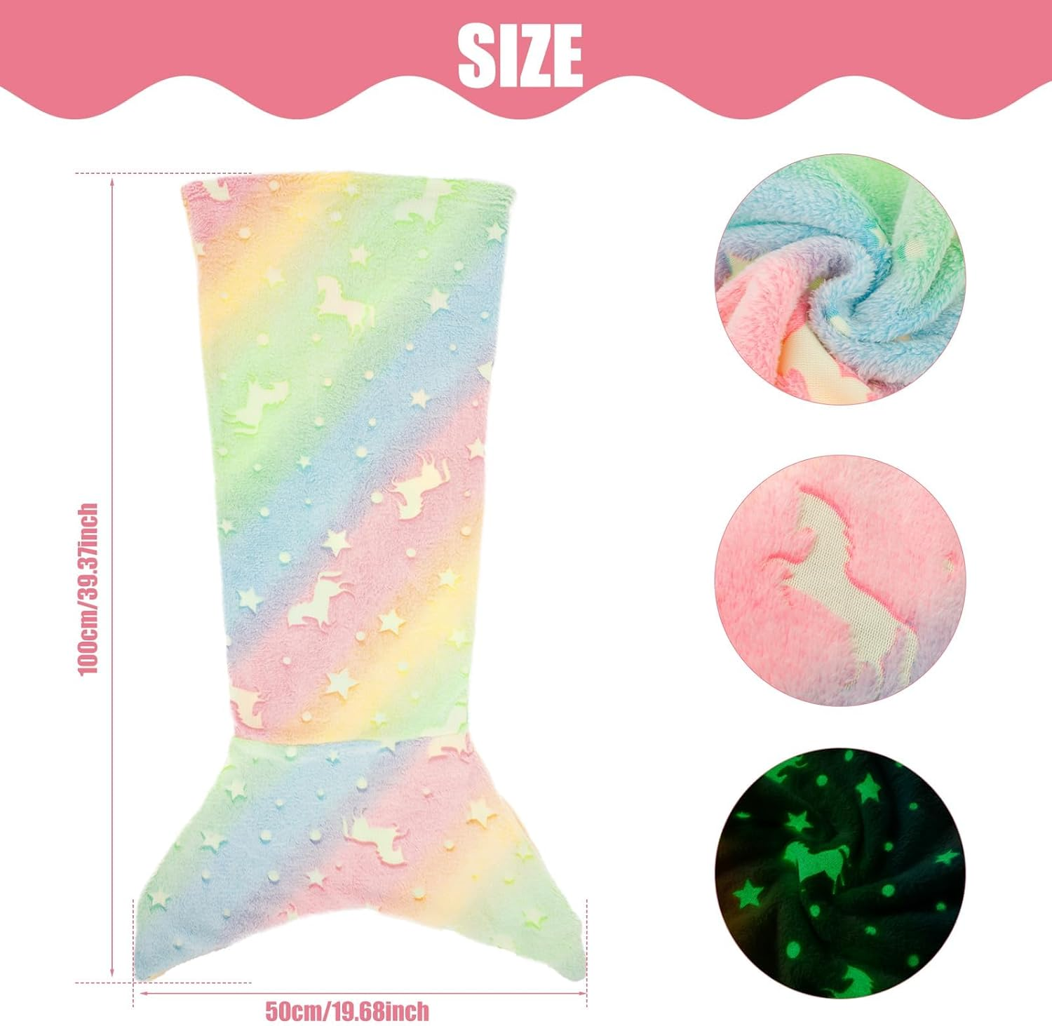 Mermaid Tail Blanket for Kids and Girls - Colorful Snuggle Blanket image number 5