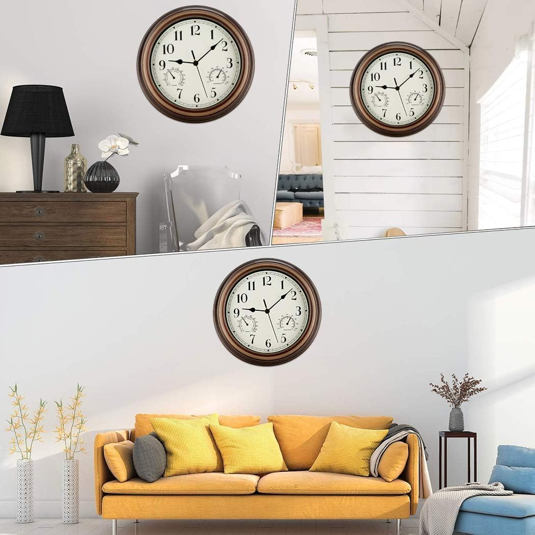 12 Inch Indoor Outdoor Wall Clock Waterproof with Temperature and Humidity Combo,Battery Operated Non Ticking Silent Clock Wall Decorative 1Pcs image number 3