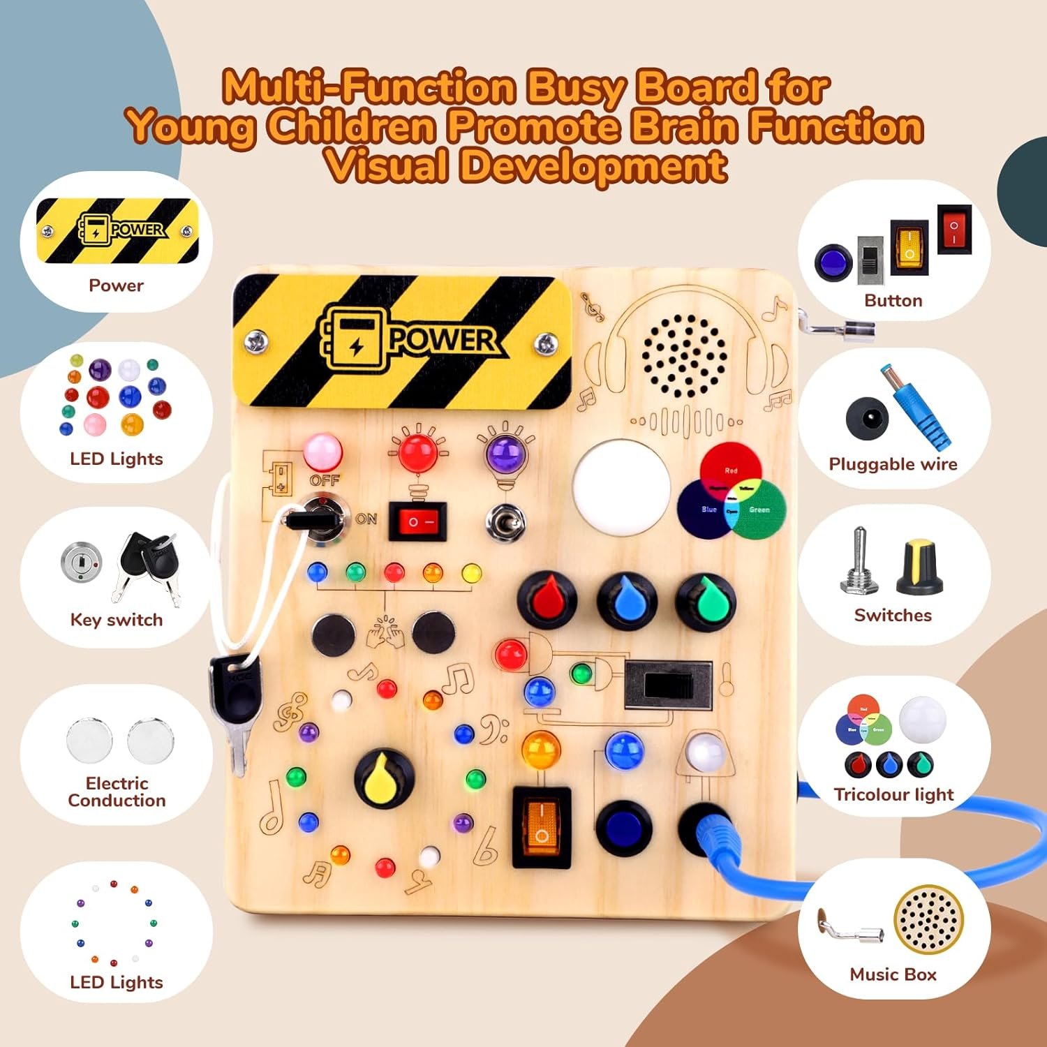 Busy Board,Montessori Toys for 1-3 Year Old Boys & Girls,Travel Educational Learning Activities for Toddlers,Sensory Toy for Kids with Autism