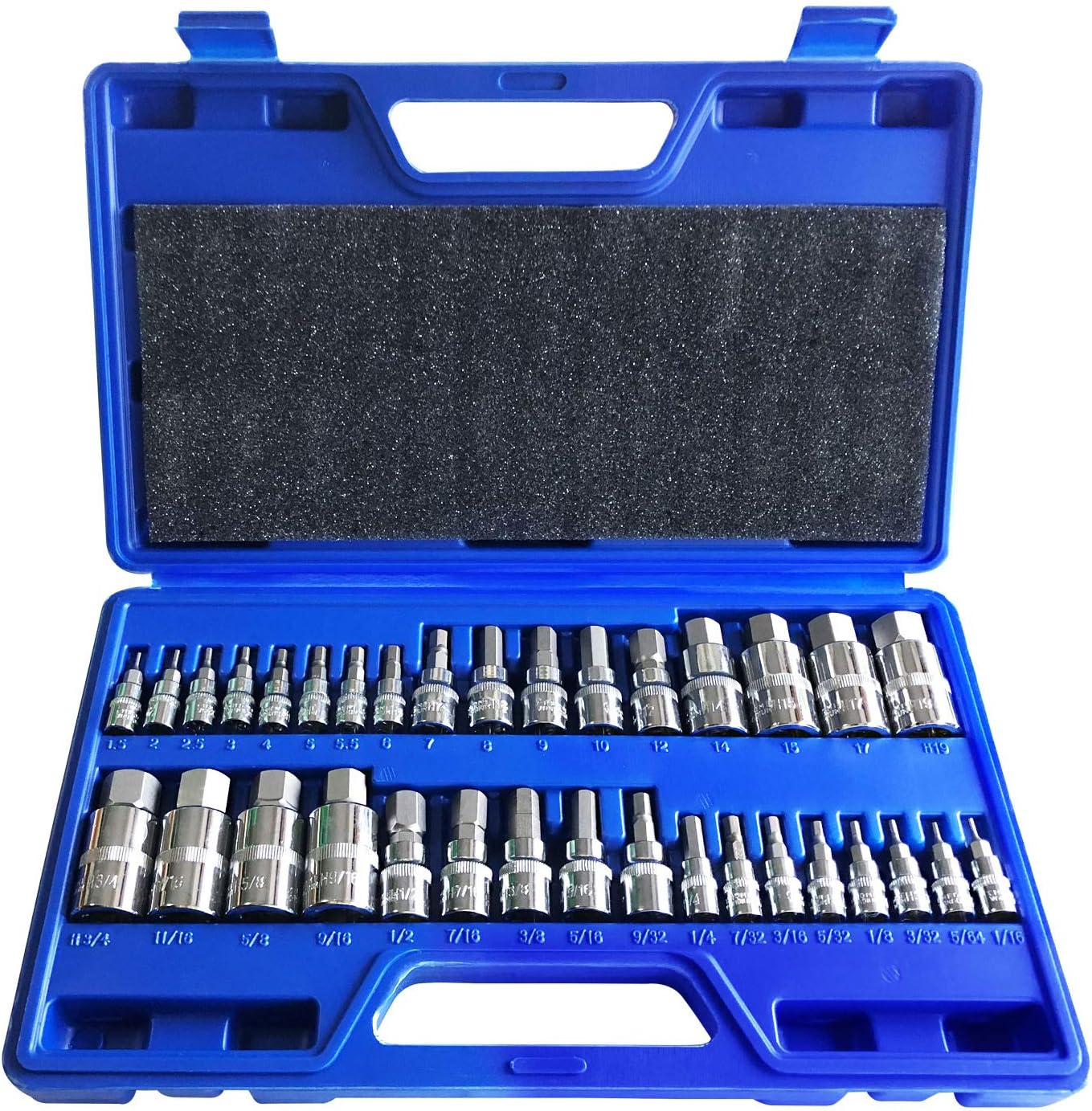 Master Hex Bit Socket Set Allen Wrench Bit Kit Hex Key for Ratchet Socket Tool SAE and Metric Set 3/8, 1/4, 1/2 Drive Socket Set 34-Piece image number 4