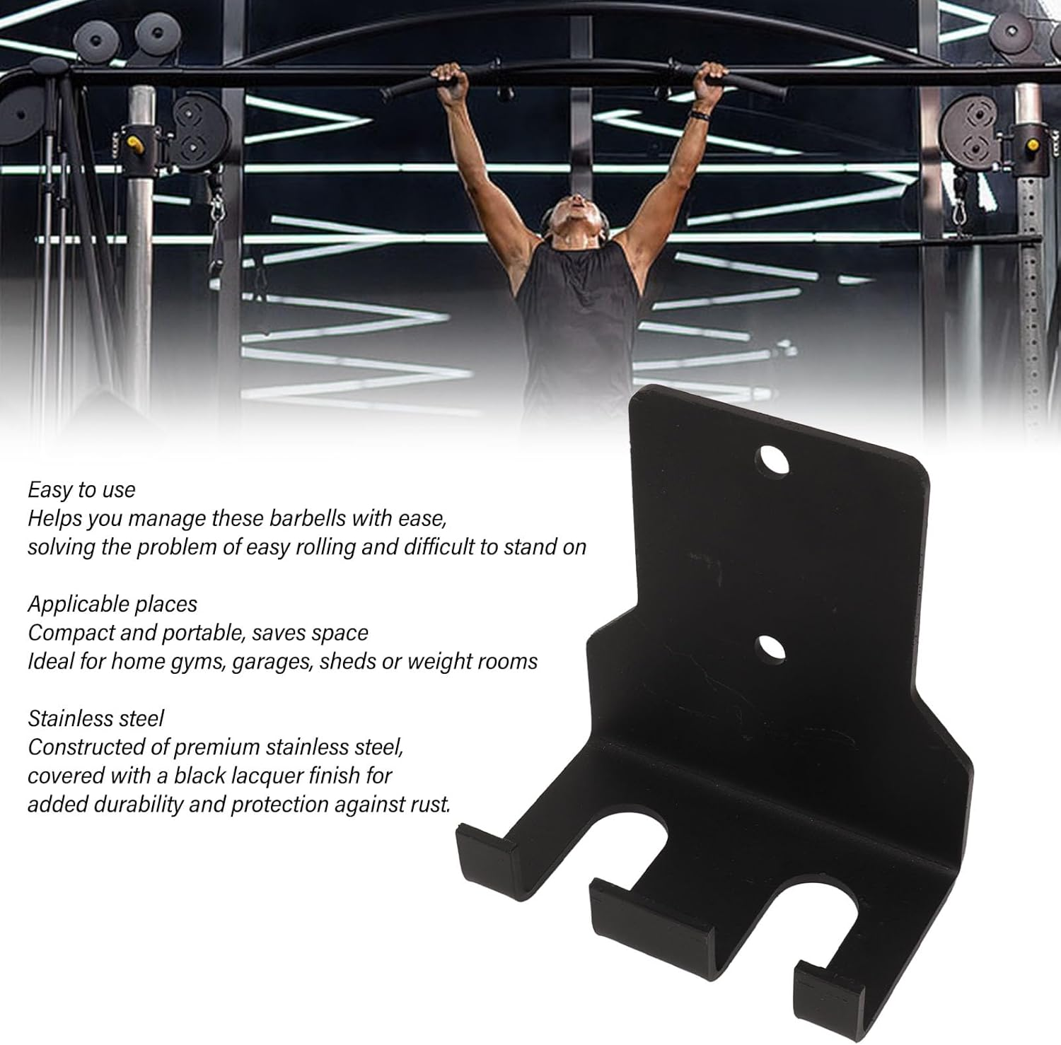 Barbell Holder Wall Mount, Heavy Duty Vertical Hanging Barbell Rack with Mounting Screws, Durable Stainless Steel Barbell Storage Rack for Home Gym, Garage, Commercial, Shed image number 1