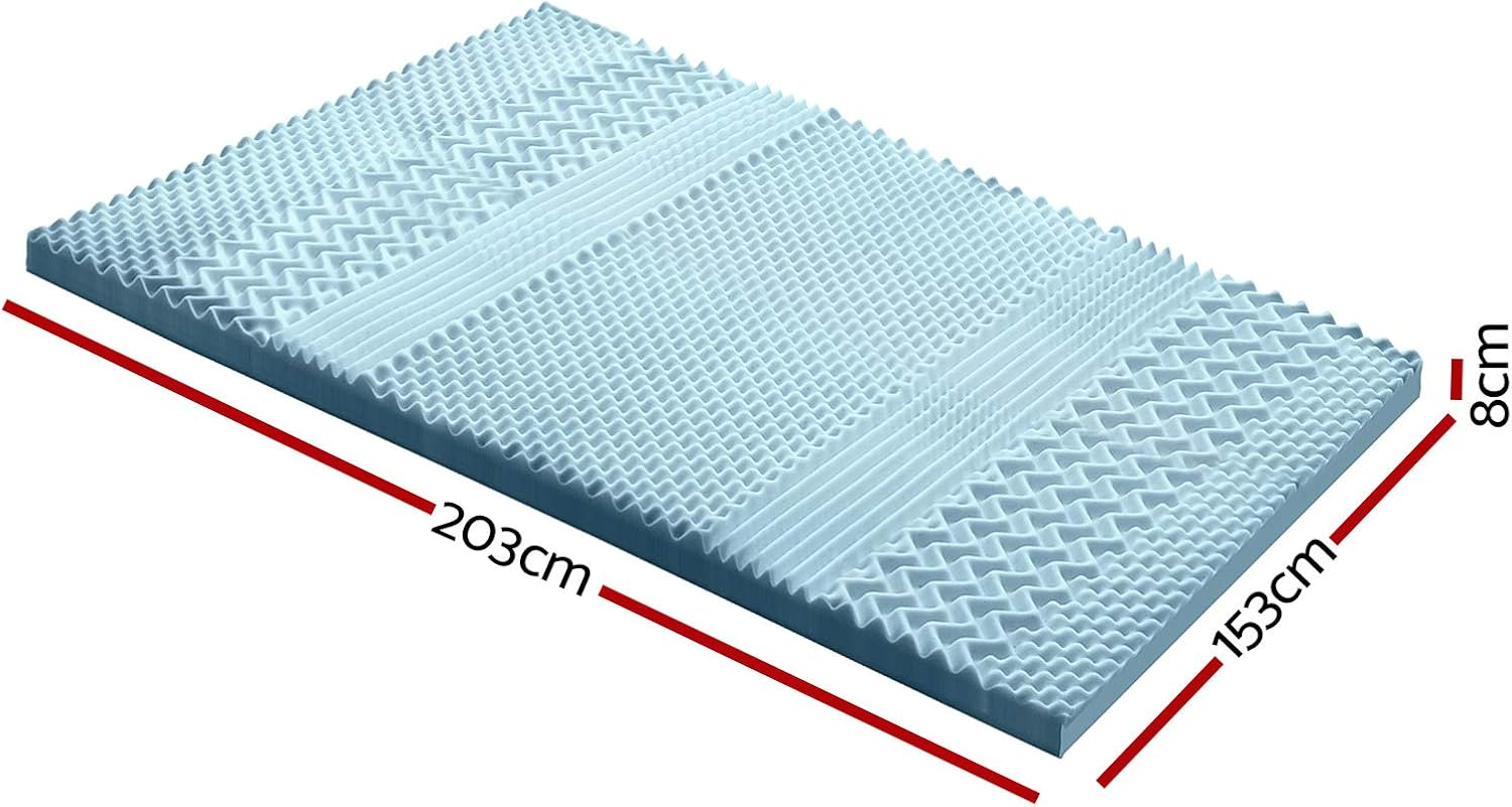 Giselle Bedding 7 Zone Queen Memory Foam Mattress Topper, Foldable Bed Mattresses Toppers Protector Bamboo Cool Cover Sleeping Mat Home Bedroom, 8Cm Thick Removable Washable White Blue