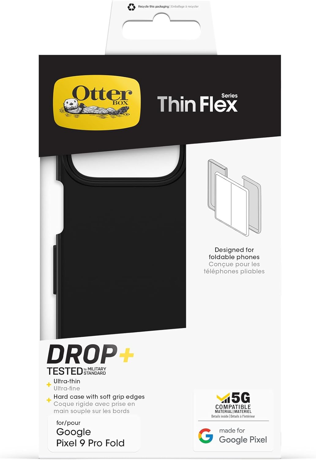 Otterbox Thin Flex Case for Google Pixel 9 Pro Fold, Shockproof, Drop Proof, Sleek Two Piece Protective Case, Tested to Military Standard, for Foldable Phones, Black