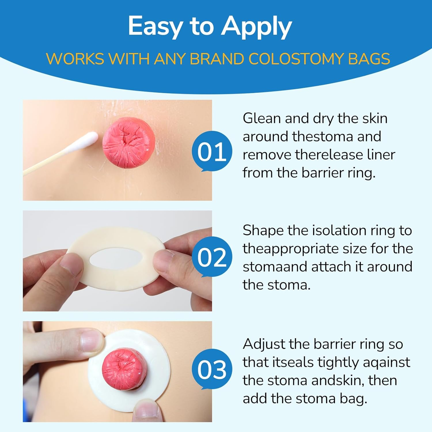 Ostomy Barrier Rings, 10Pcs Ostomy Medical Supplies Barrier Ring Better Seal for Ostomy Bags Compatible with All Bag Types and Brands, Outer Diameter: 4Mm Thickness (Box of 10) image number 1