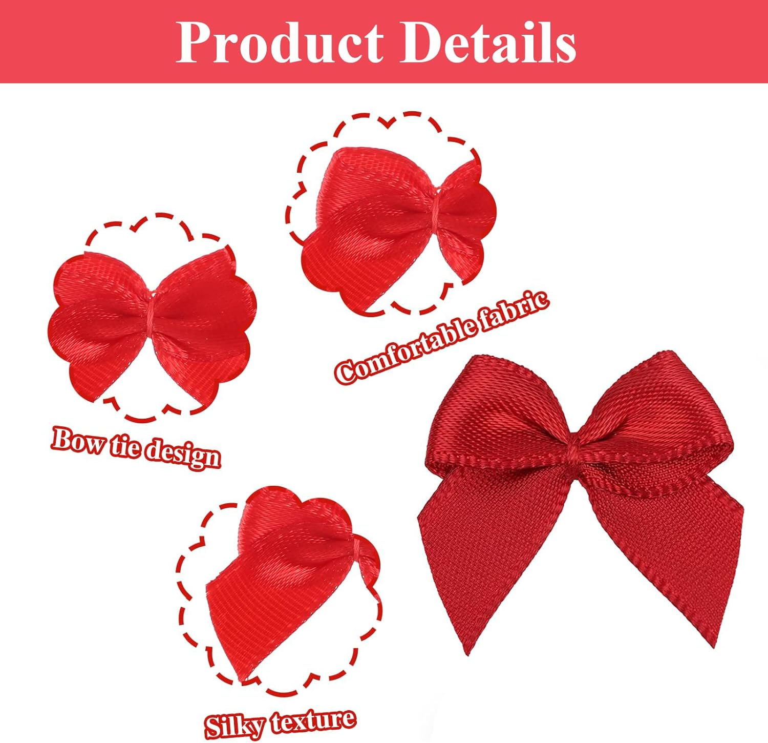 Mini Satin Ribbon Bows Flowers Red Craft Satin Ribbon Bows 1 Inch Pre-Tied Small Christmas for Flowers Appliques DIY Craft for Sewing Scrapbooking Wedding and Gift (100Pcs)