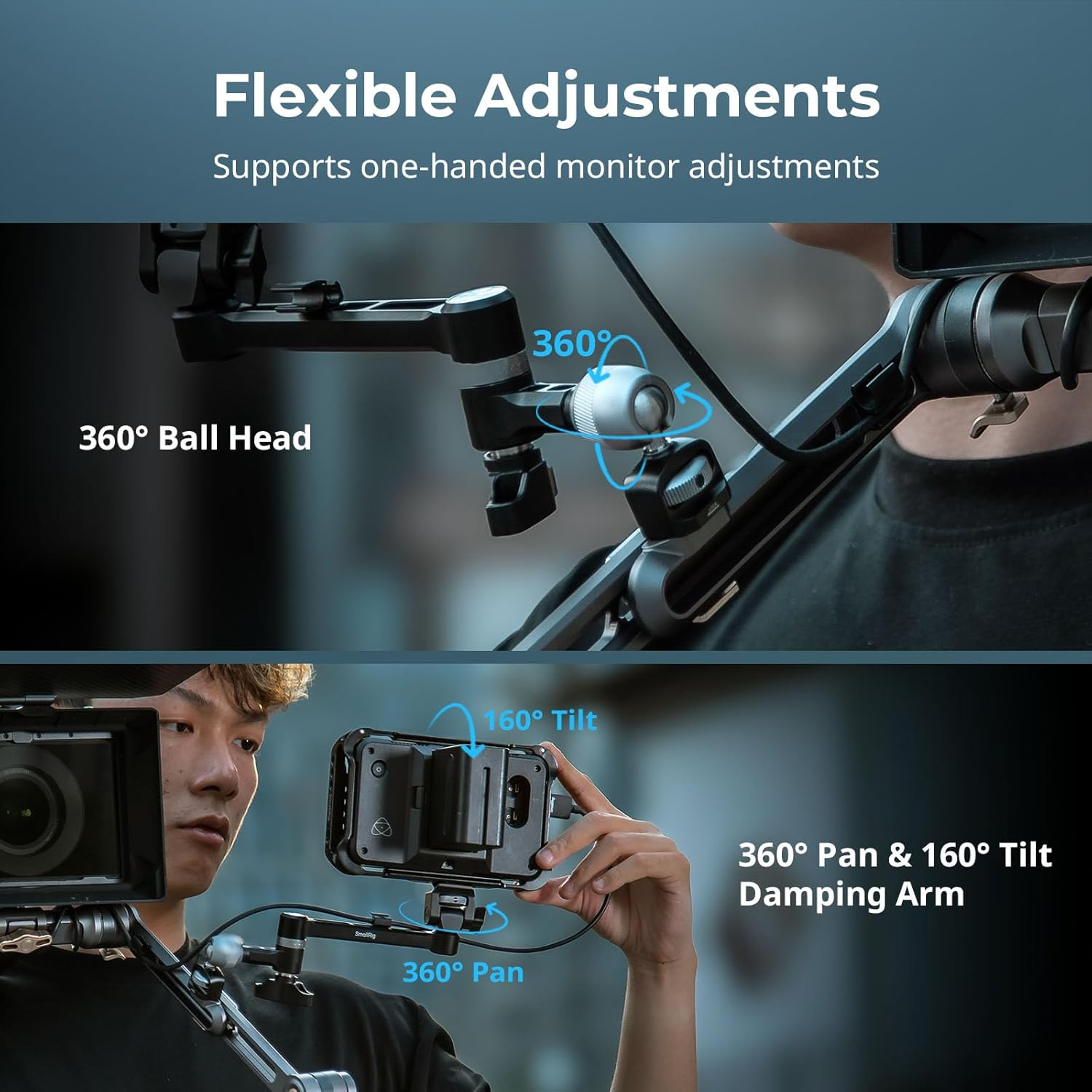 Smallrig Magic Arm with 360&deg; Ball Head & Damping Arm, Monitor Mounts Designed for Shoulder or Tripod Shooting, Built-In Cable Organizer, 2.0Kg (4.4Lb) Load, 145Mm (5.7") Length 5141 image number 3