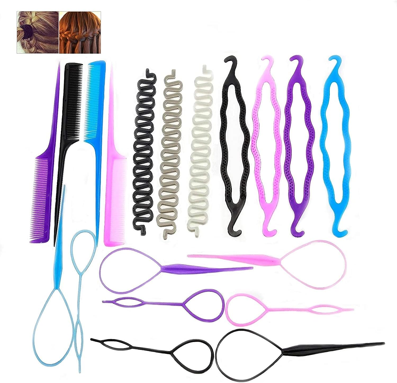 19 Pcs Hair Braiding Tool, DIY Styling Tool Kit Updo Ponytail Maker Accessories Topsy Braid image number 3