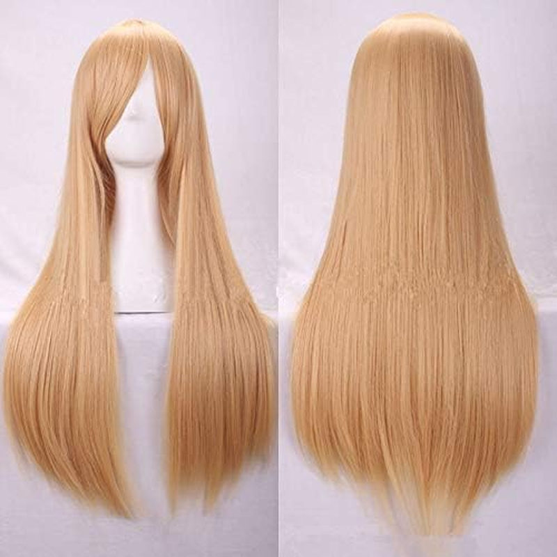 New 80Cm Straight Sleek Long Full Hair Wigs W Side Bangs Cosplay Costume Womens, Dark Purple