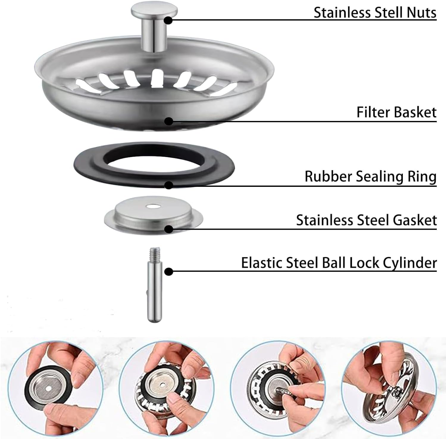 Lxcshljx 2 Pcs Sink Strainer Plug, Kitchen Sink Waste Plug, 78Mm Diameter Sink Drain Stopper Basket, 304 Stainless Steel Sink Filter for Kitchen Bathroom Sinks image number 4