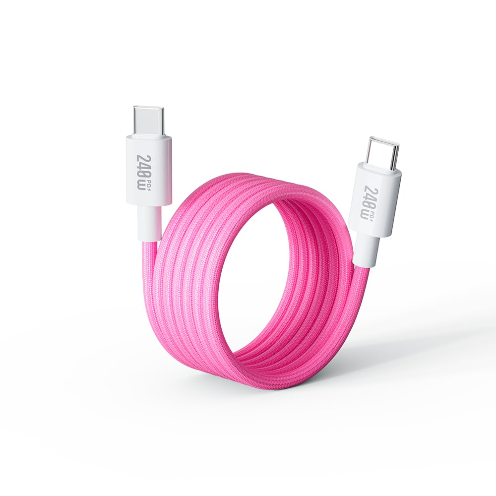 BASEMO 240W USB-C to USB-C Fast Charging Cable with E-Marker, Braided Nylon, Magnetic Storage, Compatible with Iphone 16, Huawei, Samsung, Laptop, Tablet - 1.0M