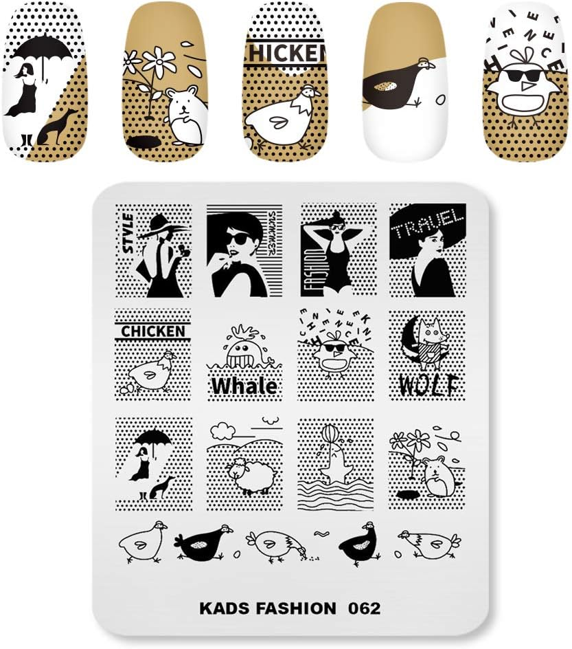 Alexnailart Nail Art Stamping Plates Image Template with Animal Elegant Lady Wave Point Ocean Pattern for Nail Design Manicure Print DIY Nail Design Nail Polish Transfer Tools image number 1