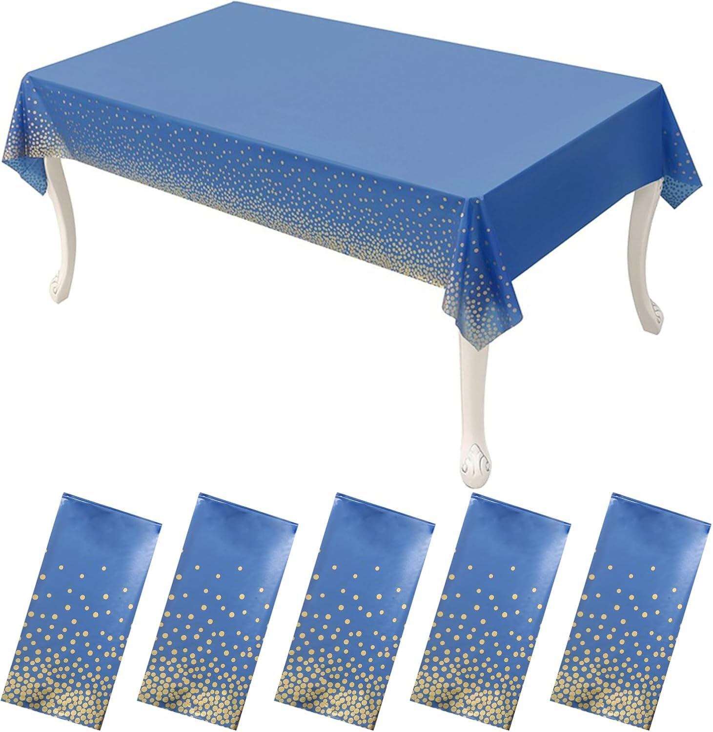 5 Pack Disposable Plastic Tablecloth,137X274Cm Gold Stamping Dot Rectangular Table Cloth,Suitable for Patio Barbecues, Weddings, Parties, Holidays, Cafeterias. (White and Gold)