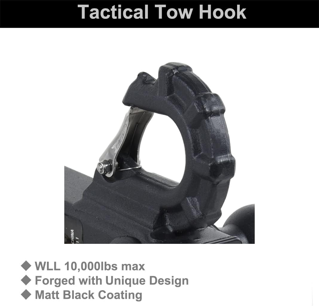 REYSUN Trailer Hitch Tri Ball Mount with Hook, Tactical Tow Hook, Fits 2 Inch Hitch Receiver, Secure with Self-Lock Latch, Matt Black