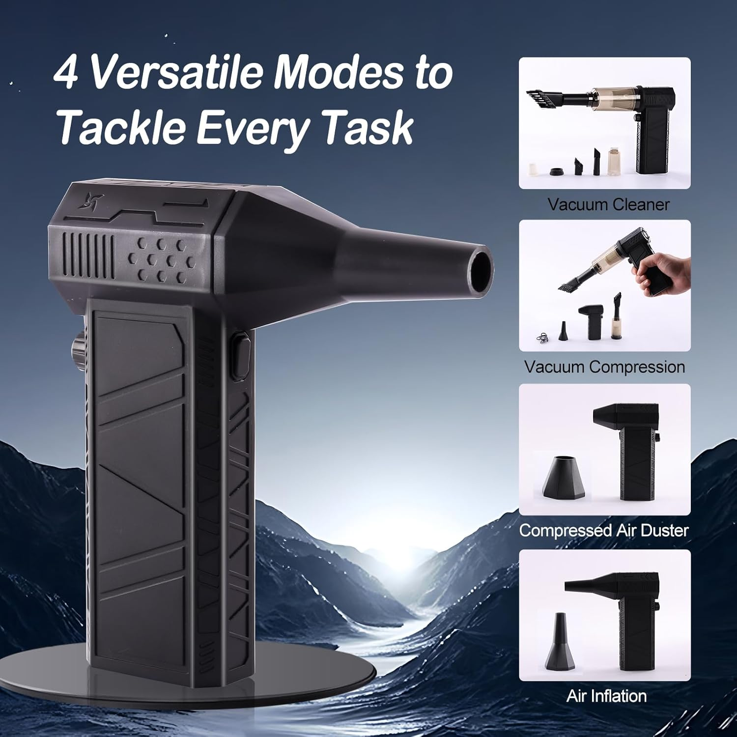 Compressed Air Duster, 130,000 RPM High-Speed Motor with Stepless Speed Control, Rechargeable Electric Turbo Jet Blower with Vacuum Cleaning Kit for Computers, Keyboards, Electronics, Snow, and Cars image number 6