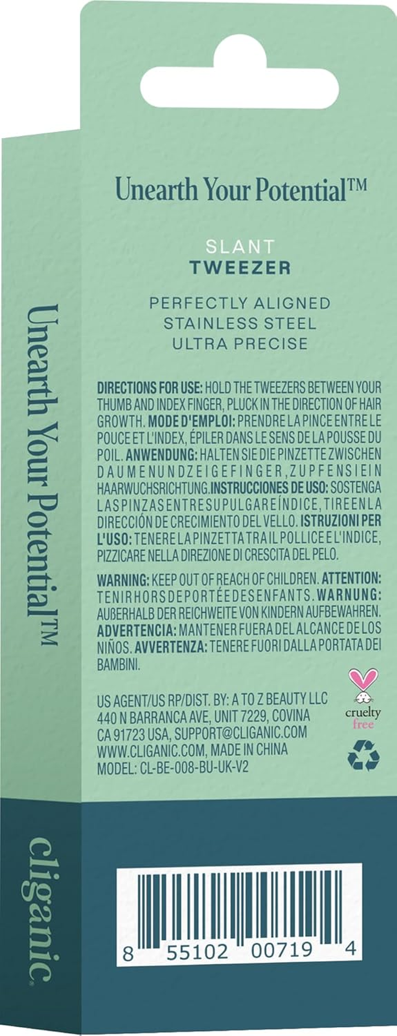 Cliganic Professional Eyebrow Tweezers Slant Tip Precision for Men & Women, Stainless Steel Best for Plucking Chin Facial Hair image number 1