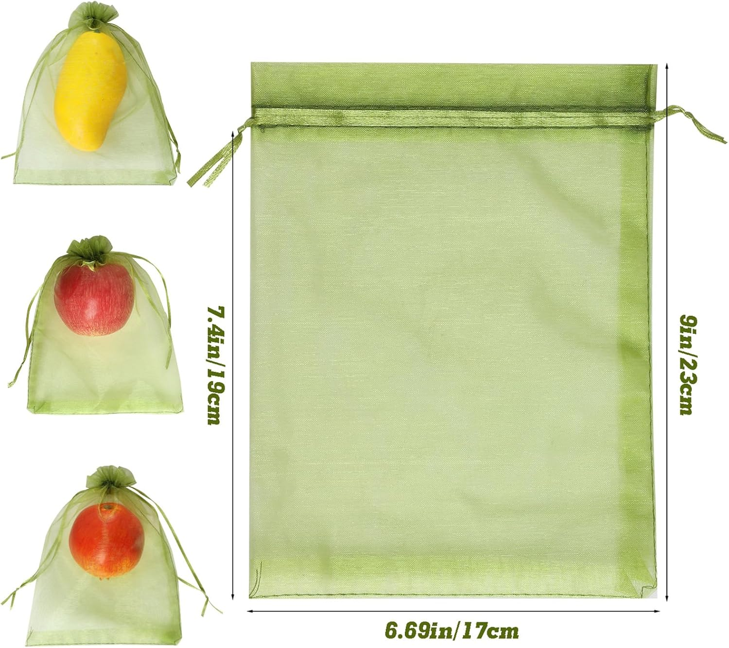100 Pcs Fruit Protect Bags with Drawstring, Reusable Mesh Garden Netting Protection Bag for Gardening Vegetables Plant Fruit Flower Protection (17 * 23Cm) image number 5