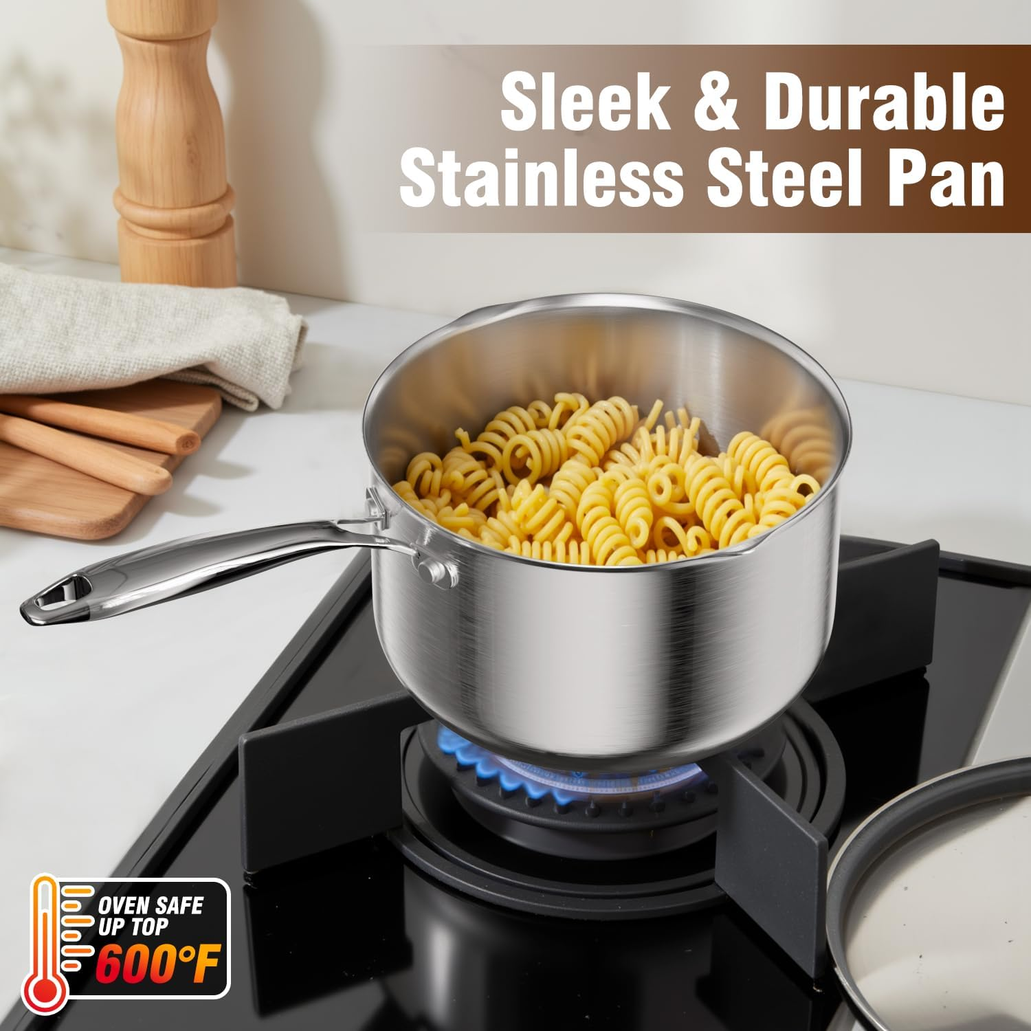 Micomlan Saucepan Stainless Steel - 20Cm / 3.5L Cooking Pot Saucepans Milk Pan, Induction Cookware with Glass Lid, Dishwasher Safe Kitchen Stock Pot with Stay-Cool Handle for Baby Food, Soup, Sauce