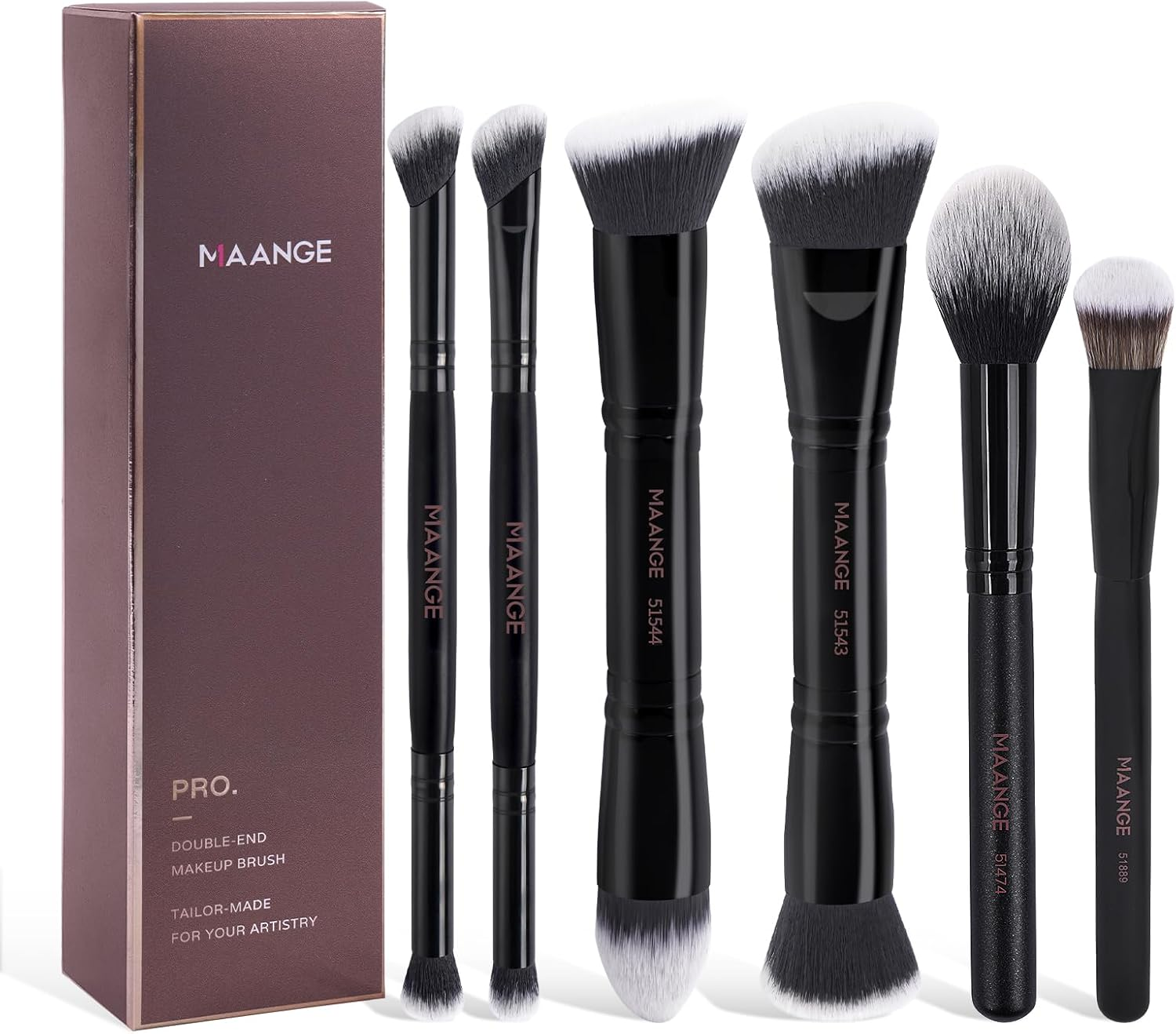 MAANGE 6 PCS Makeup Brushes Set Double Sided Makeup Brushes for Foundation Concealer Blush Eyeshadow Powder Blending Eyebrow Eyeliner Make up Brushes (Black)
