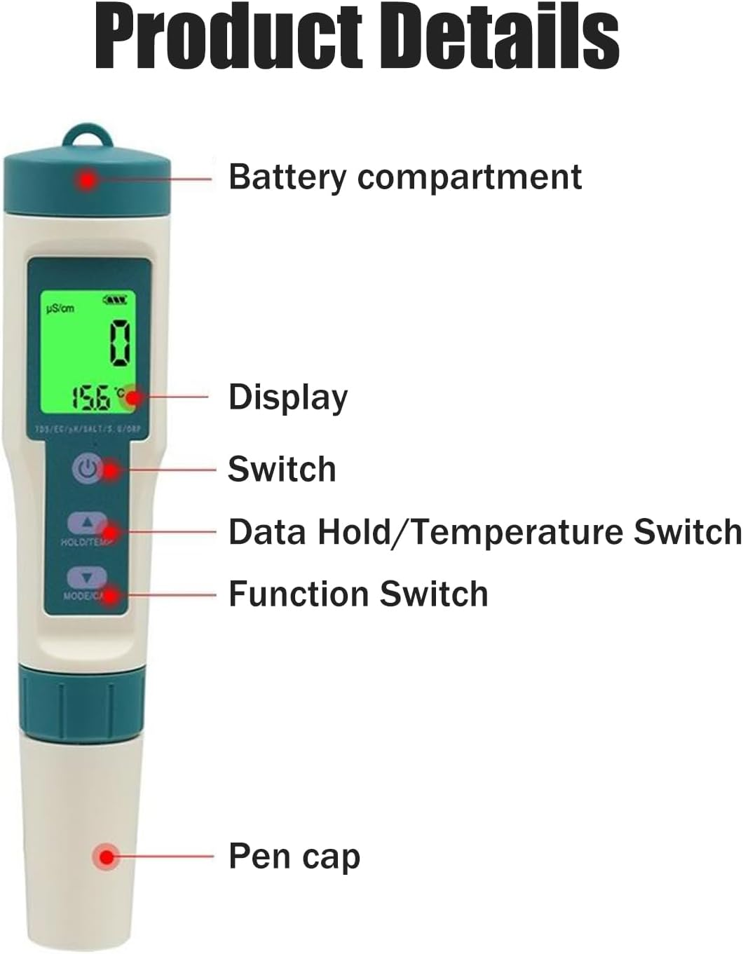 B-Qtech Digital Water Quality Tester 8 in 1, PH/TDS/EC/ORP/S.G/H2/SALT/TEMP Tester, Portable Water Tester for Drinking Water/Swimming Pool/Spa/Laboratory/Aquaria image number 4