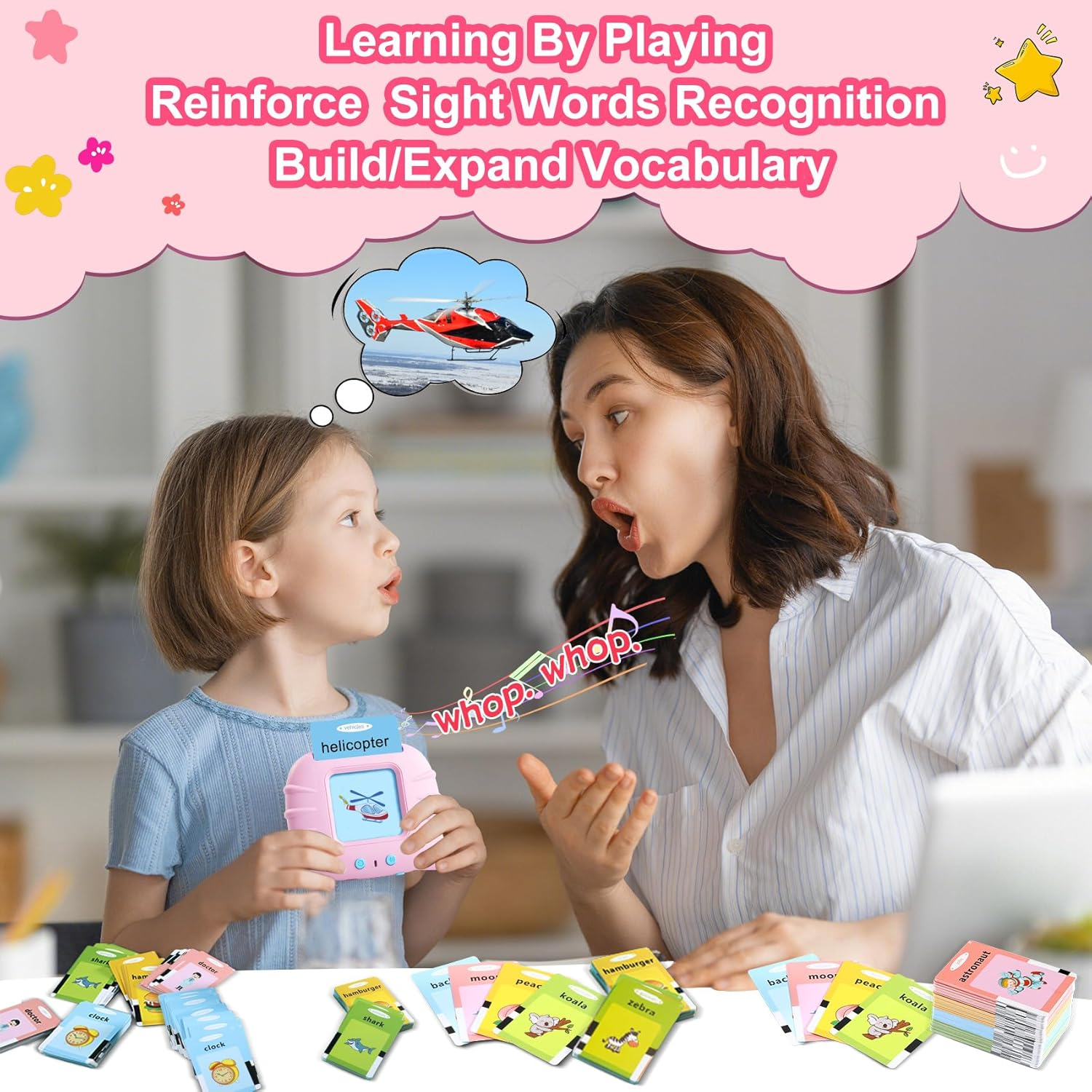 MINIBEAR Talking Flash Cards Kids' Electronic Speak Toys Autistic Children Educational Toys Preschool Montessori Toys Sensory Toys Learning Toys for 2 3 4 Years Old Girls English Learning Tools image number 1