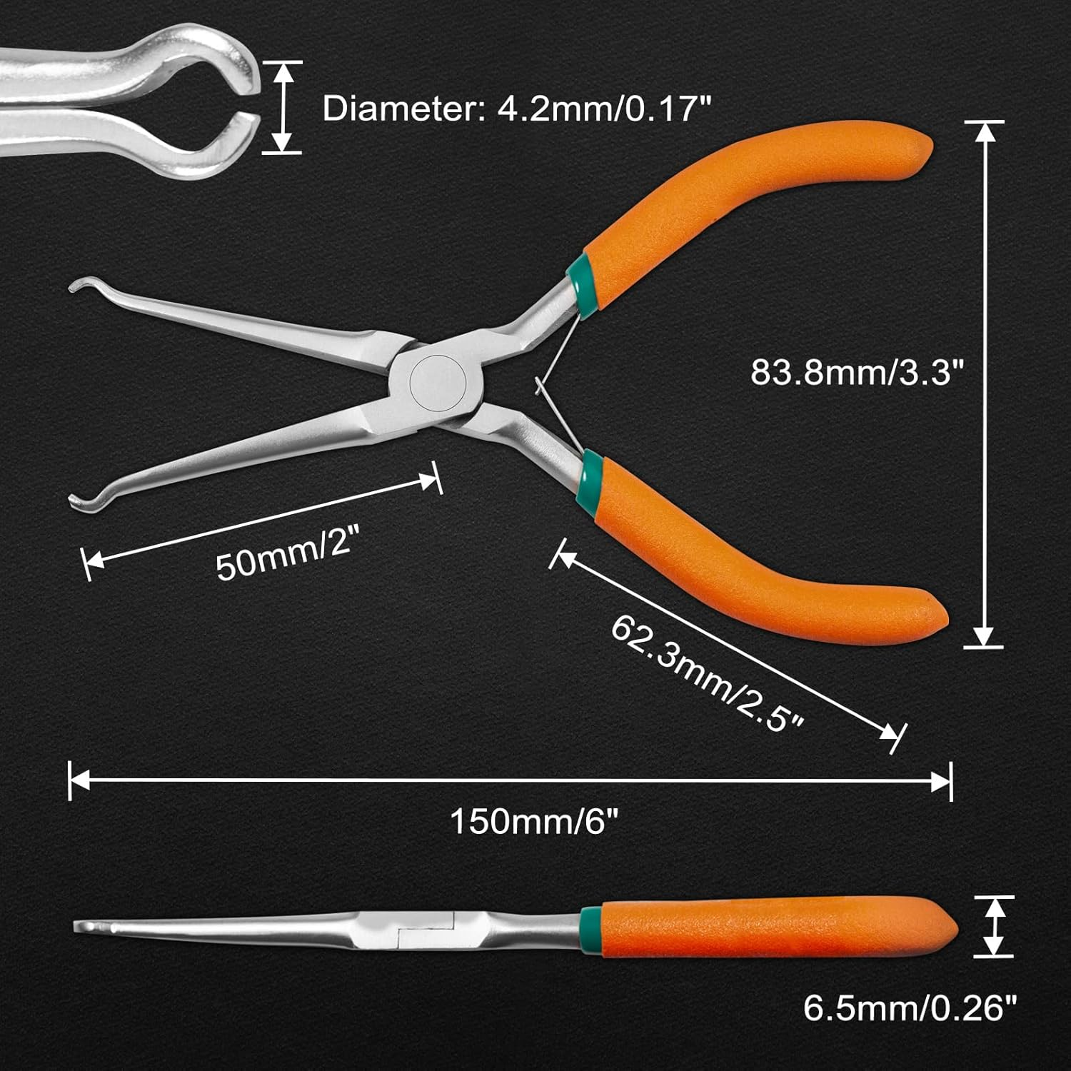LEONTOOL 6-Inch Hose Grip Plier Small Offset Spark Plug Boot Removal Pliers 1/5 Inch Diameter Long Reach Nose Ring Pliers for Spark Plug Boots and Removing Small Hoses image number 6