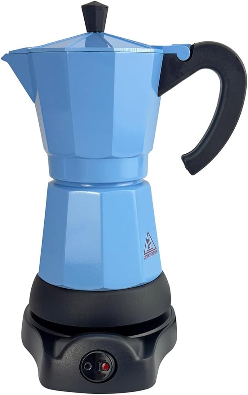 Mornest Aluminium Electric Moka Pot Coffee Maker, Electric Espresso Maker Auto Shutoff, Italian Classic, 360 Degree Rotating Base, 3/6 Cups (150/300Ml), Red/White/Black/Blue/Silver (Black, 6 Cups)