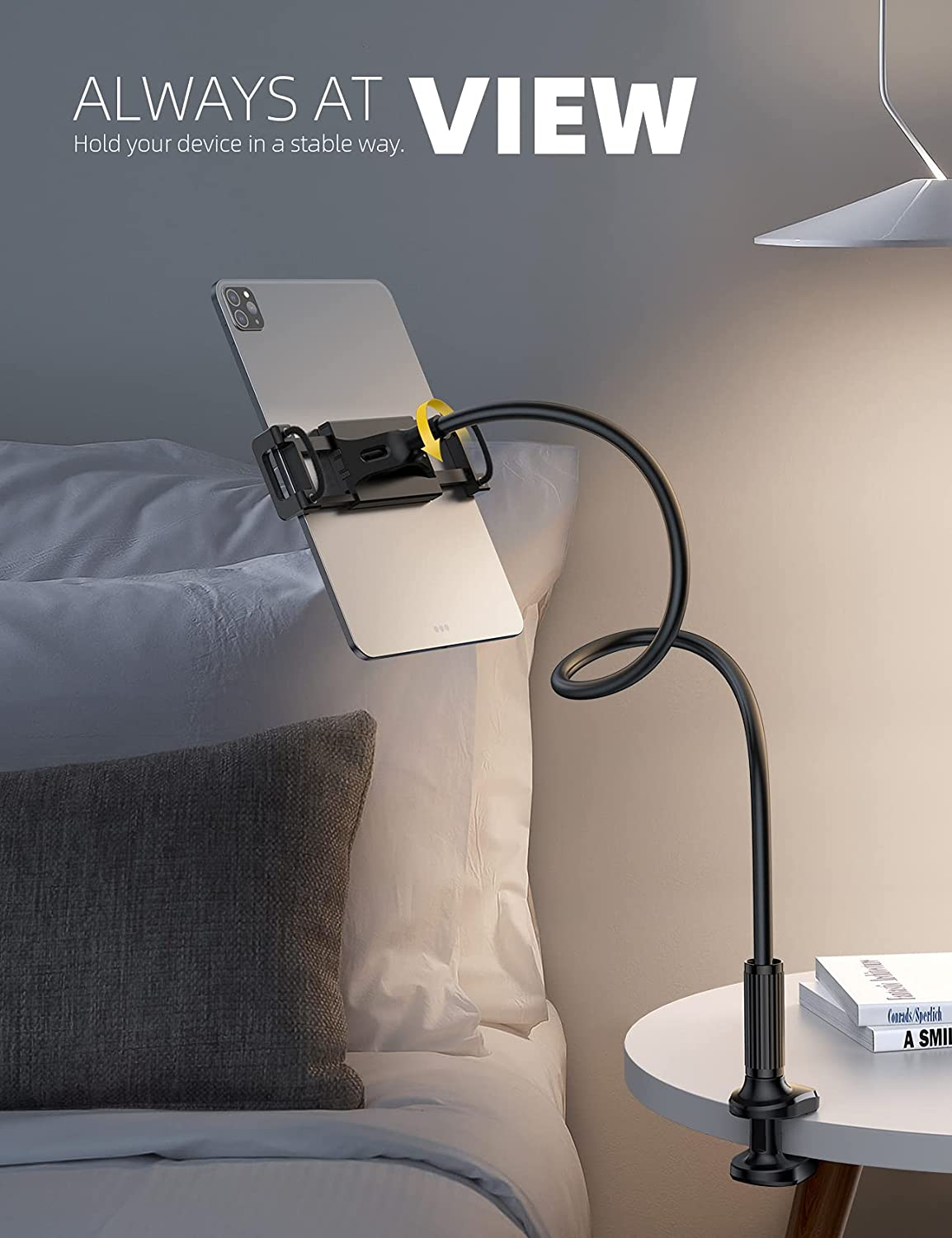 Lamicall Gooseneck Tablet Holder Mount : Flexible Arm Clip I Pad Stand for Bed, Tablet Mount for Desk Table, Compatible with Ipad Pro 11", Mini Air, Galaxy Tabs More 4.7 to 10.5" Phones and Devices - Black image number 5