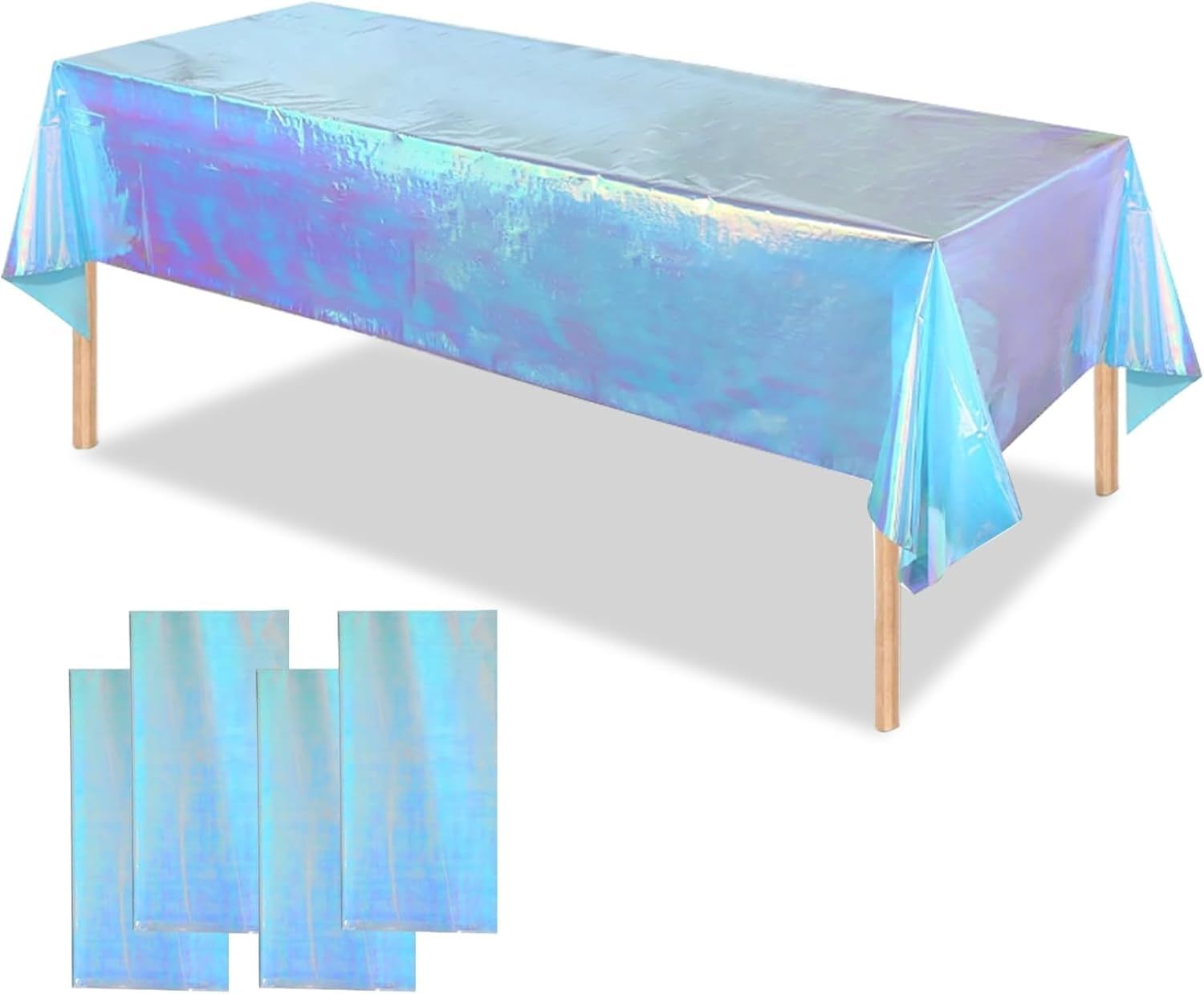 OQOQ Iridescent Checkered Tablecloth (4 Packs, Pink&Sliver) - 108X54 Inches Pink Iridescent Party Decorations Table Cloth Disposable Plastic Table Cover for Birthday Bachelorette Princess Party