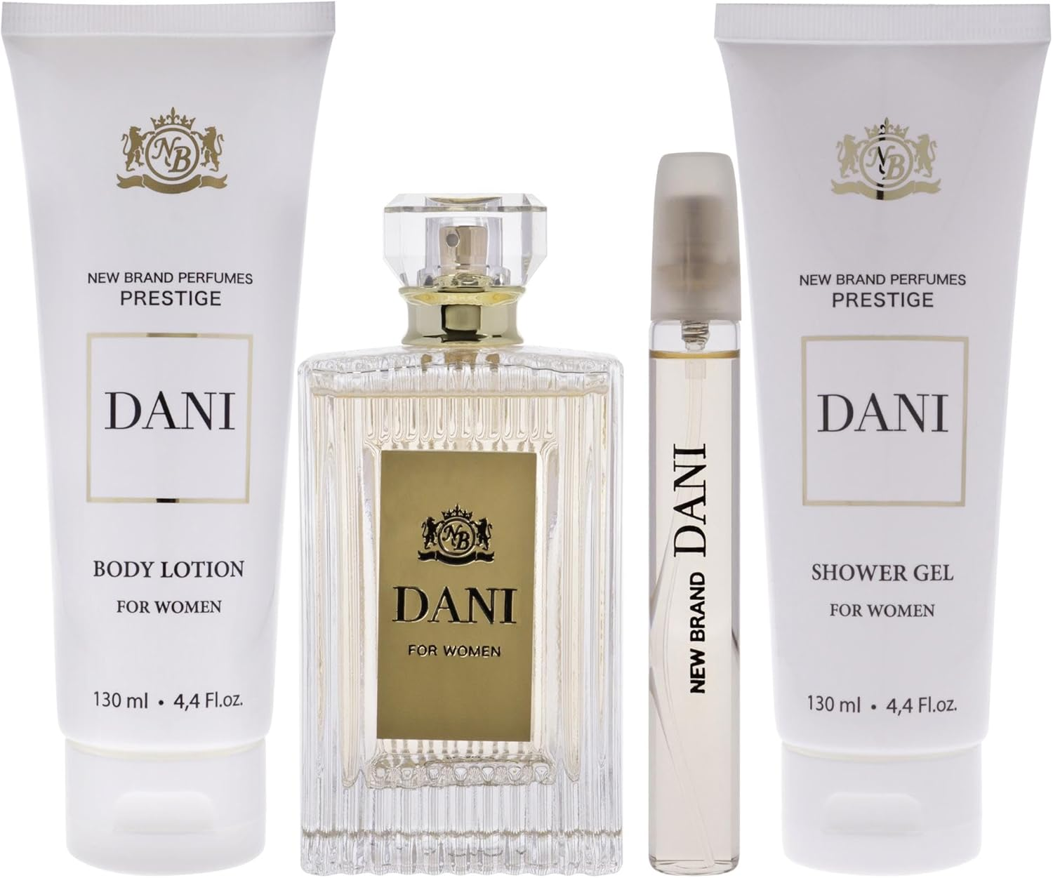 Prestige Dani by New Brand for Women - 4 Pc Gift Set 3.3Oz EDP Spray, 0.5Oz EDP Spray, 4.4Oz Shower Gel, 4.4Oz Body Lotion image number 4